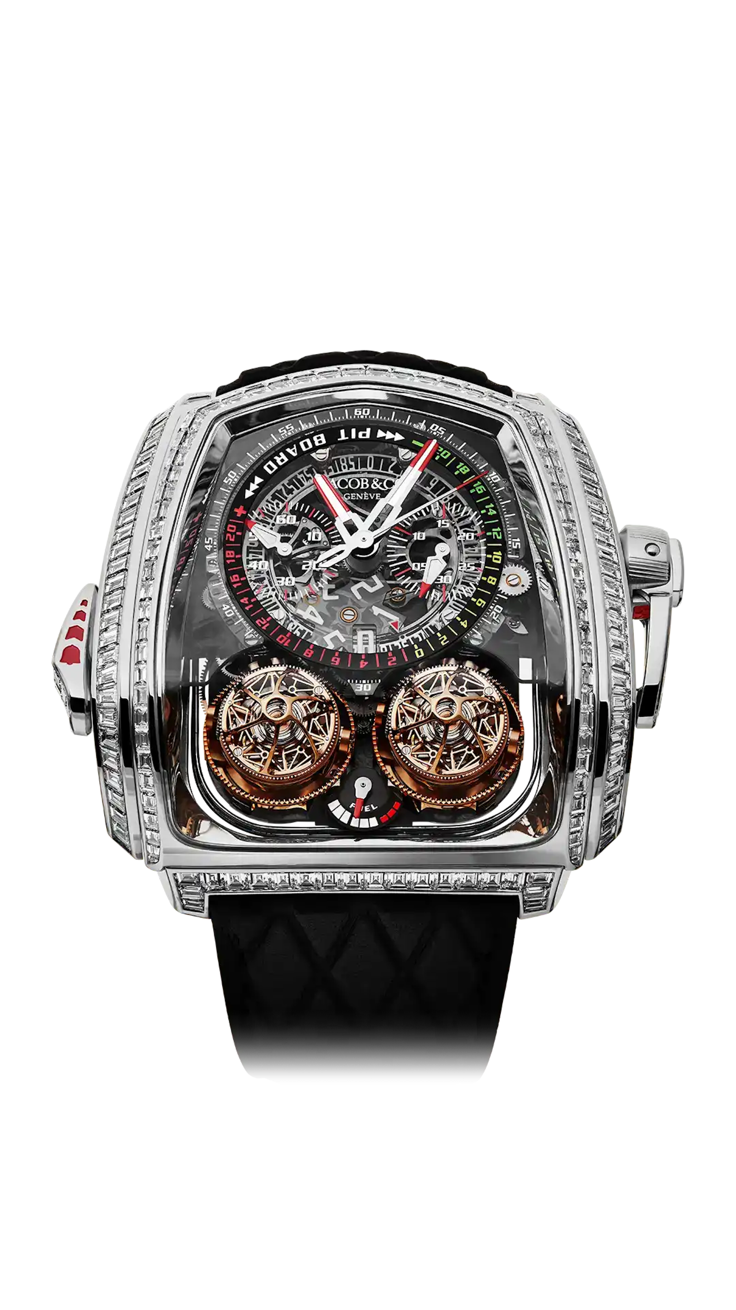 The white gold Twin Turbo Furious Baguette, set with baguette-cut white diamonds.