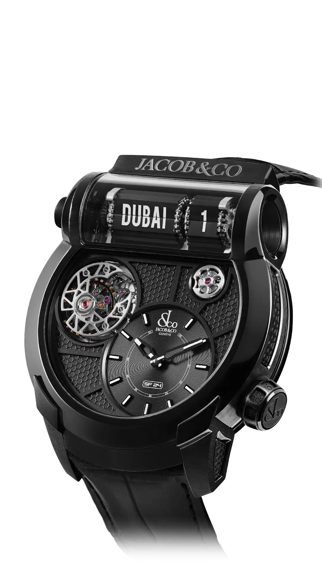 The black titanium Epic SF24, with a black grid dial.