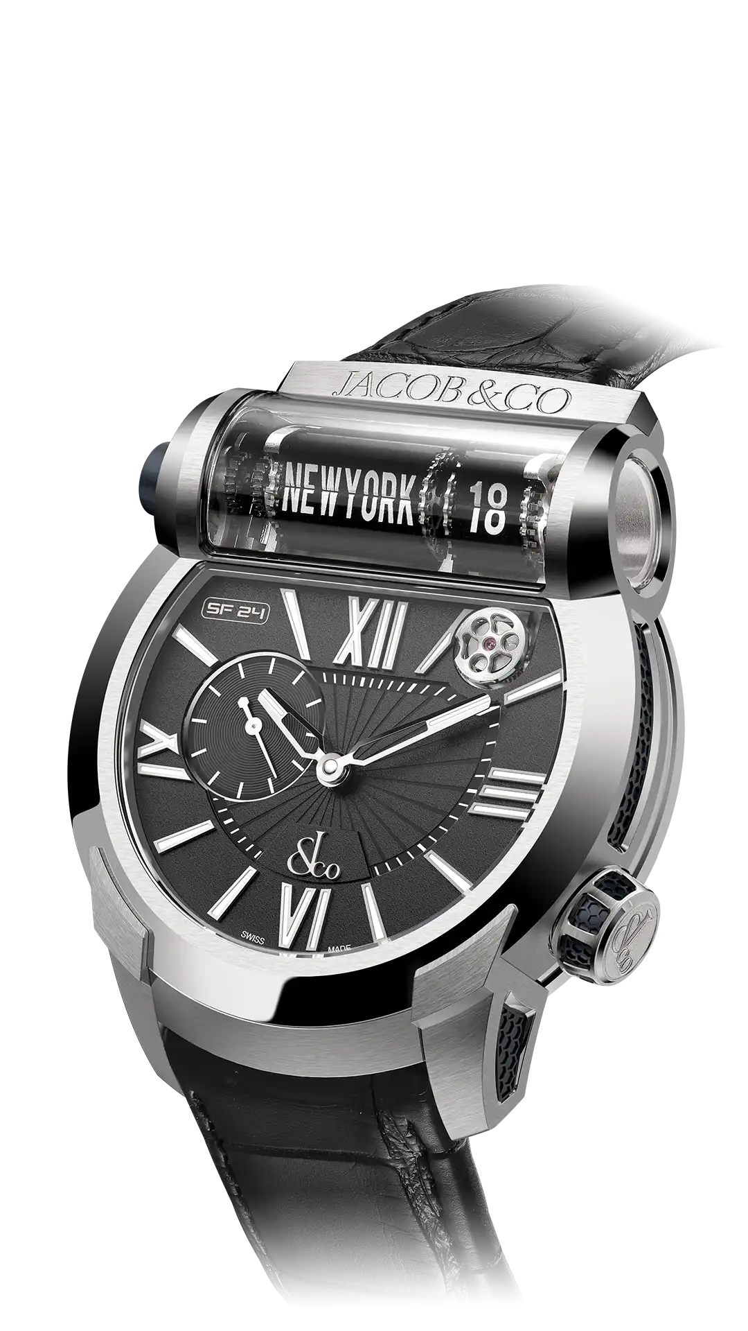 The titanium Epic SF24, with black dial and accents.