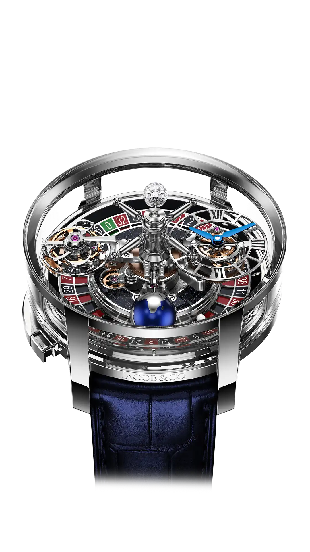 The white gold Astronomia Casino, with a titanium skeletonized dial.