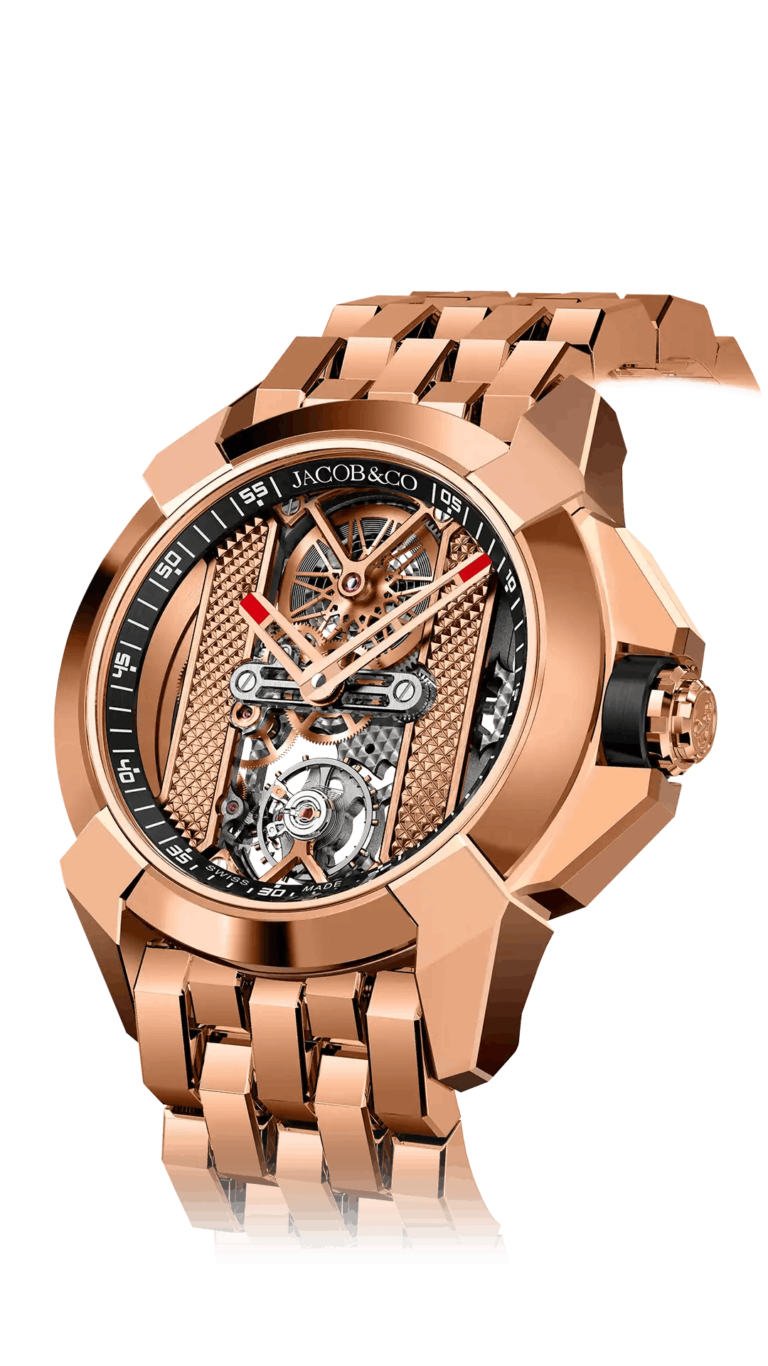極美品 JACOB  Classic 24mm 526 腕時計 Epic X Chrono 47MM | Rose Gold Bracelet (Black Ceramic Bezel