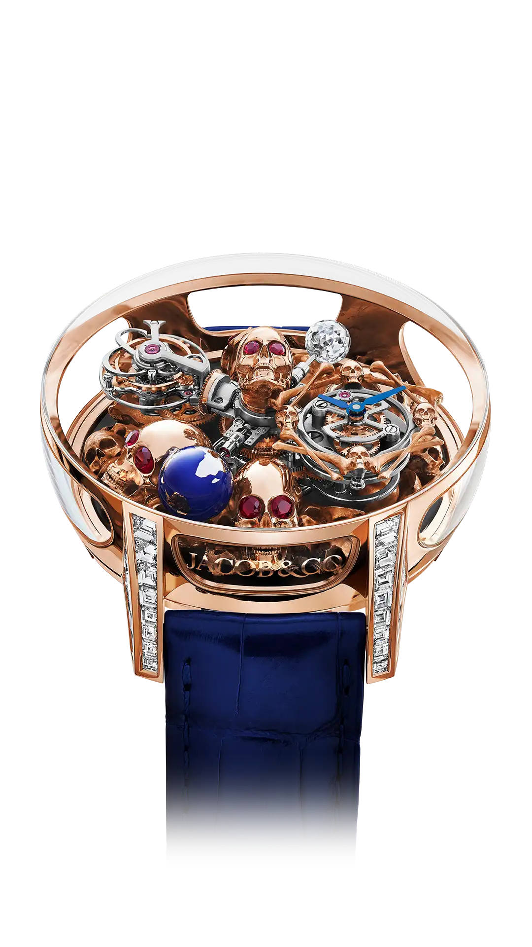 The rose gold Astronomia Art Skulls, with four large rose-gold skulls above a skull platform base. Diamond-set lugs.