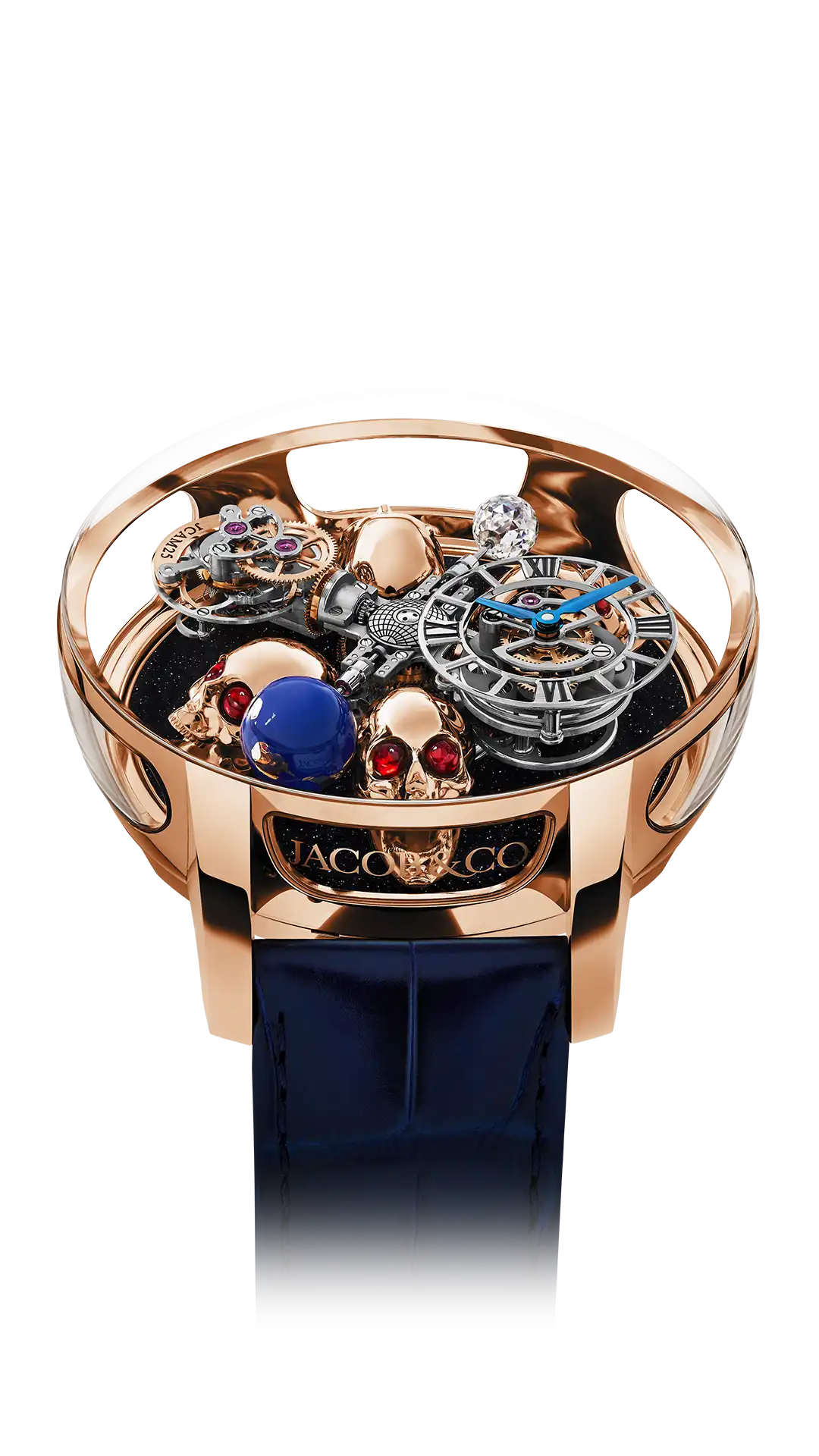 The rose gold Astronomia Art Skulls, with four large rose-gold skulls above a black platform base.