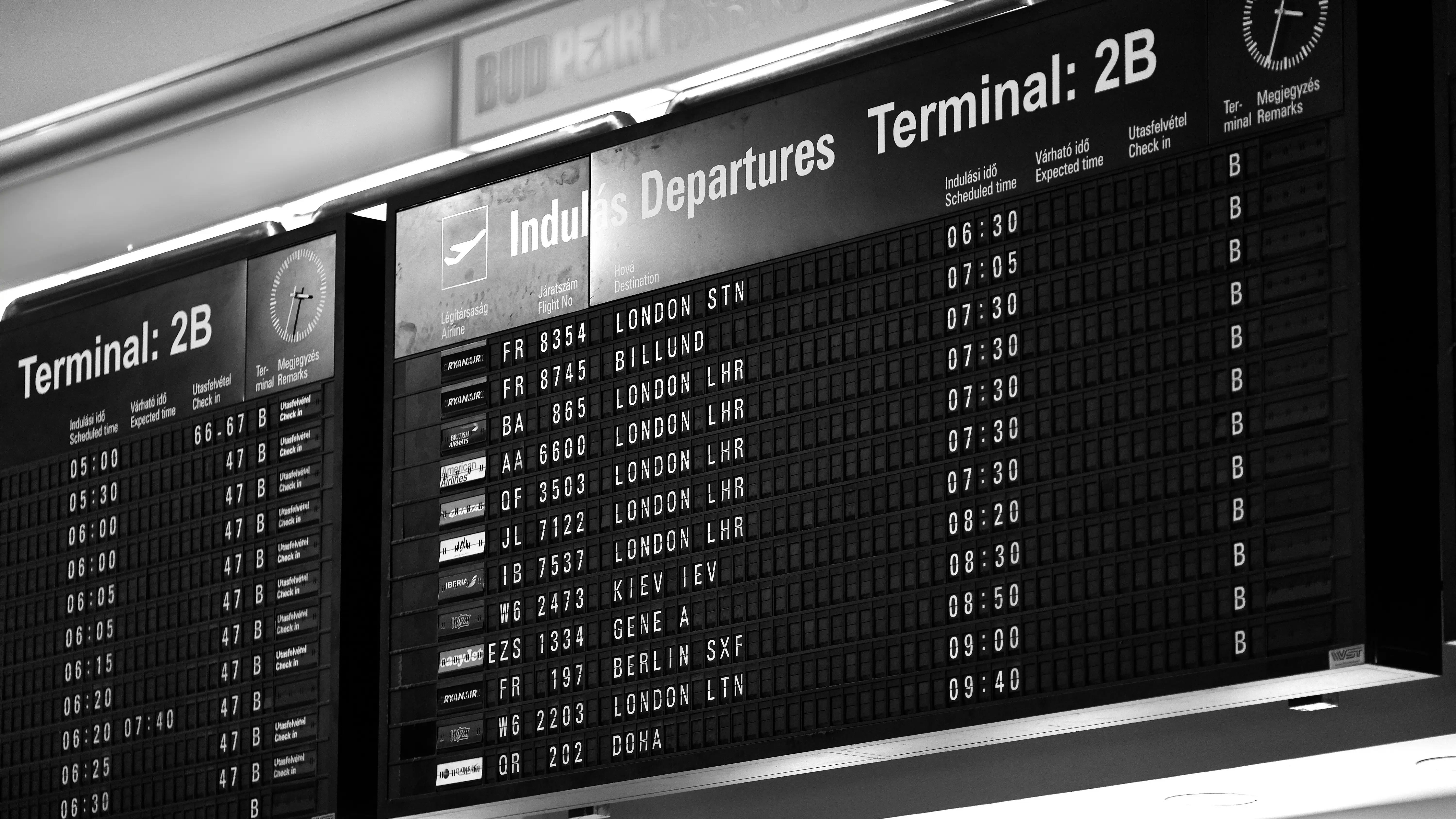 An airport departure timetable.