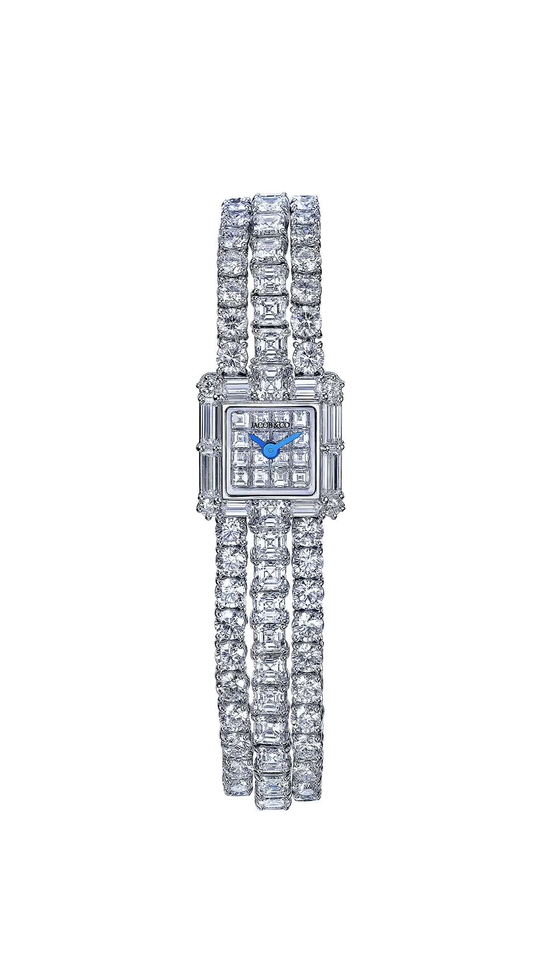 The Time Square Boutique Watch, a full diamond-set watch from the dial, to the case, to the 3-row diamond-set bracelet.