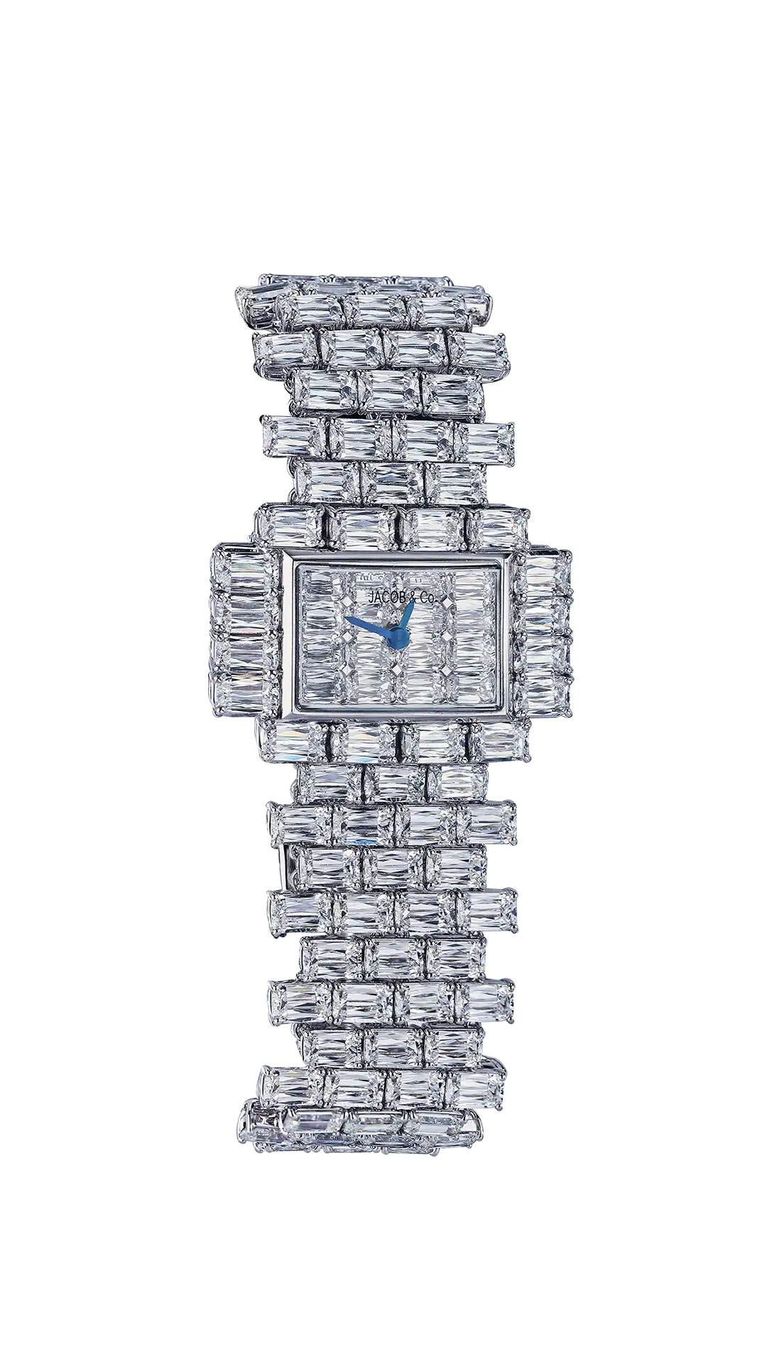 The Jagged Gem Boutique watch has a rectangular dial with a sharp, irregular diamond-set bracelet.
