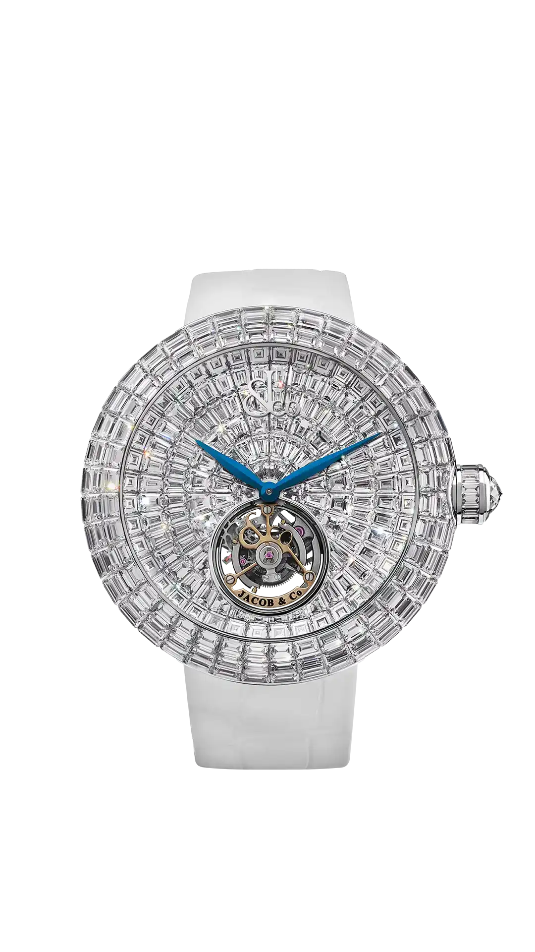 The white gold Brilliant Flying Tourbillon, fully set with white diamonds.