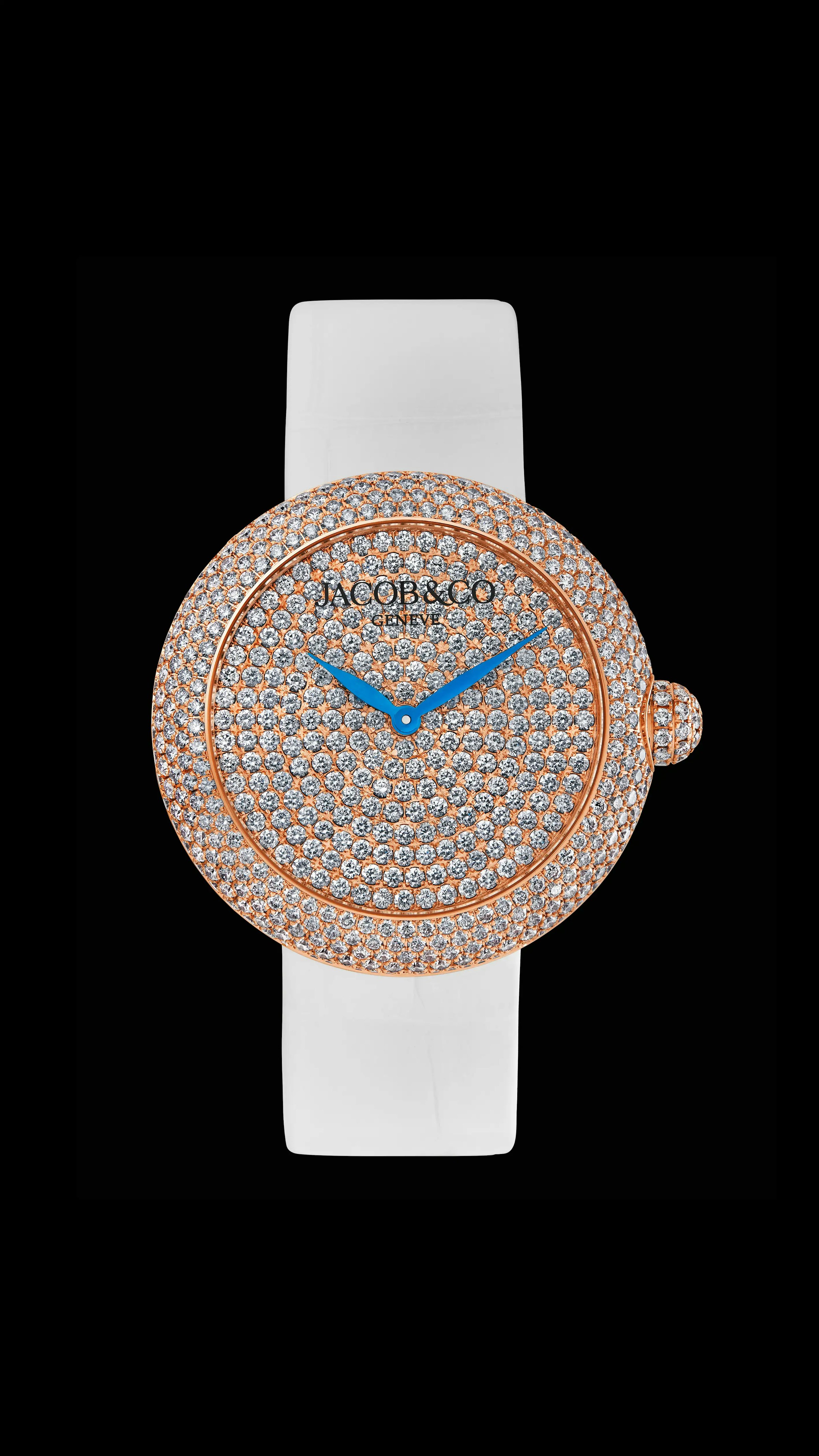 Front view of the rose gold Brilliant Pavé watch.