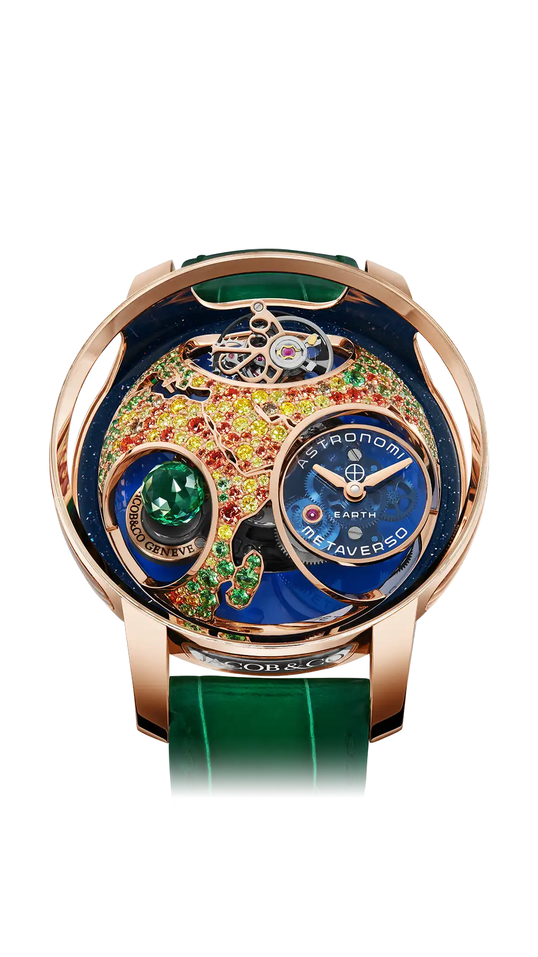 The rose gold Astornomia Metaverso Earth, with a tsavorite planet and multicolored gem-set dome.