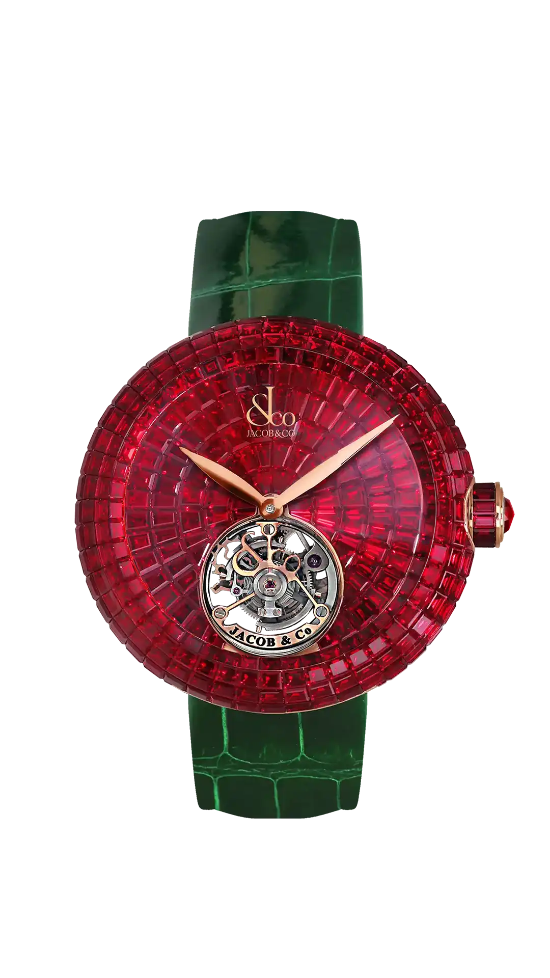 The rose gold Brilliant Flying Tourbillon, fully set with rubies.