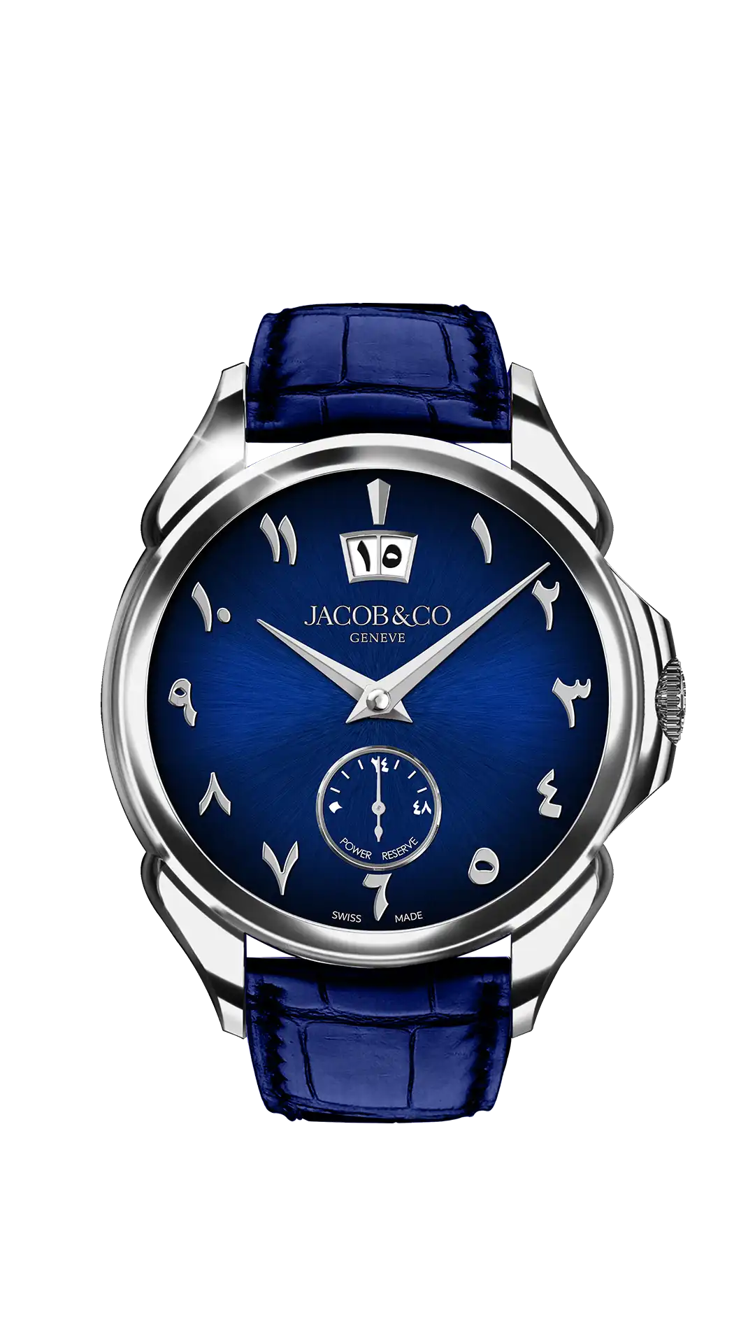 The rose gold Palatial Classic, in lapis lazuli. The hour indicators are Arabic.