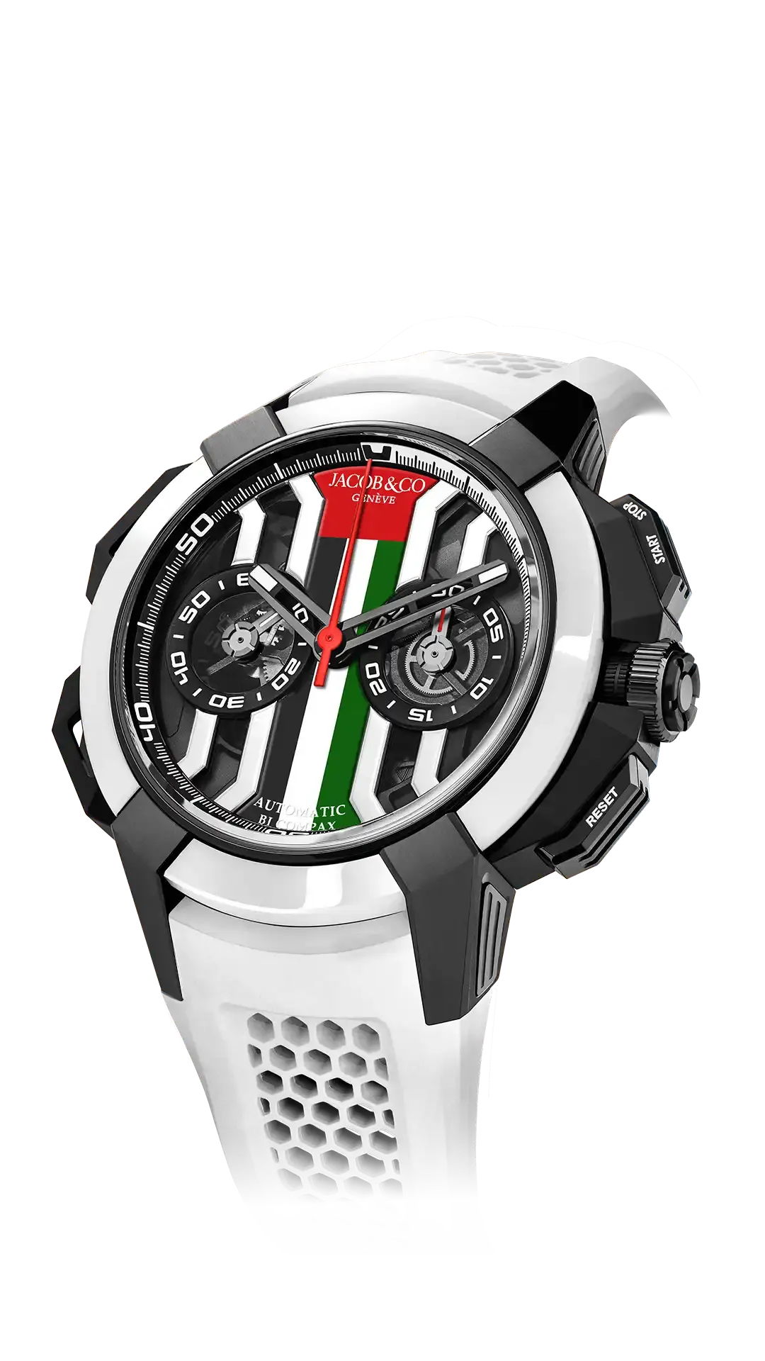 The white ceramic Epic X Chrono 44-millimeter, with a unique United Arab Emirates-flag design set on the dial.