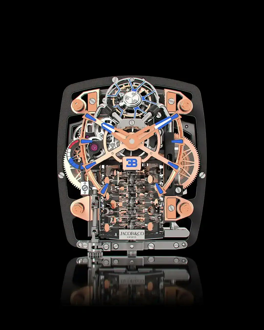 Watch With Engine Inside Front Interior Movement of the Bugatti Chiron Tourbillon Watch