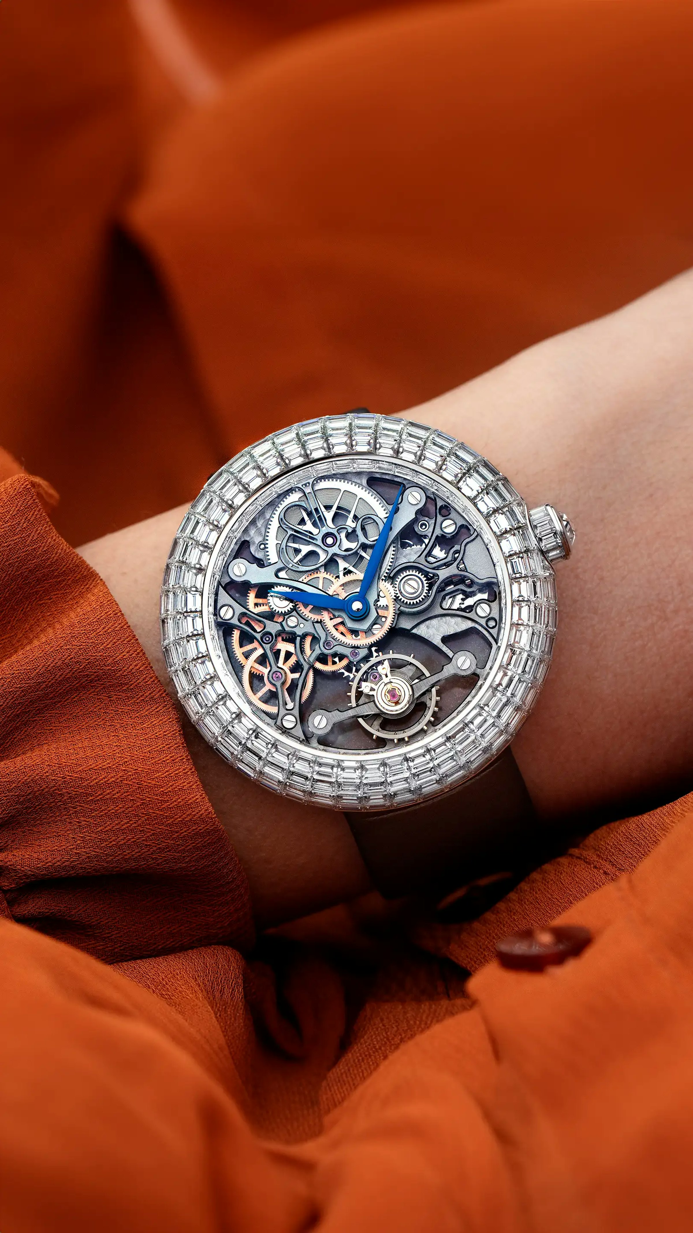 The Brilliant Skeleton Baguette in white gold with white diamonds.