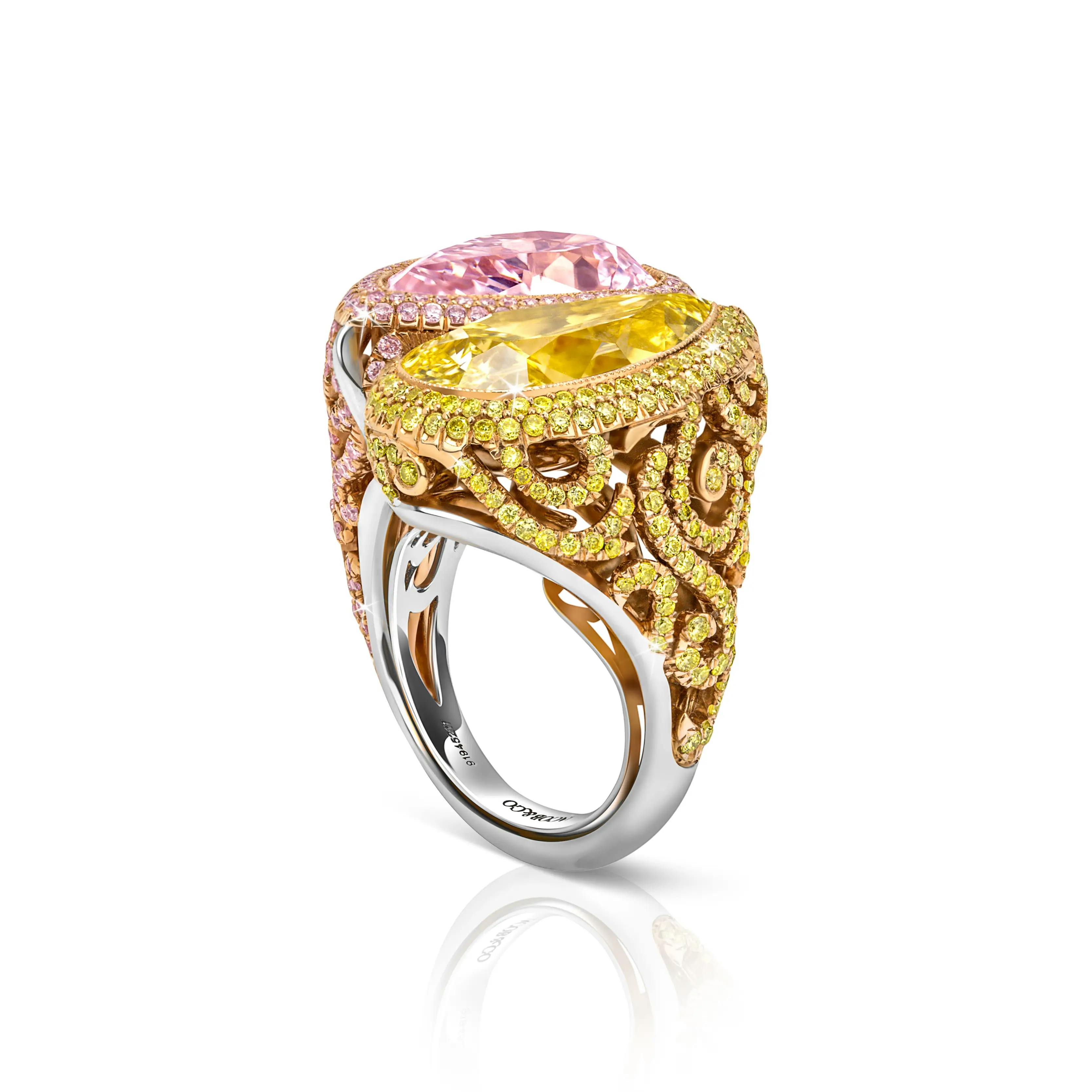 the ring, positioned upright, tilted 3/4 of the way