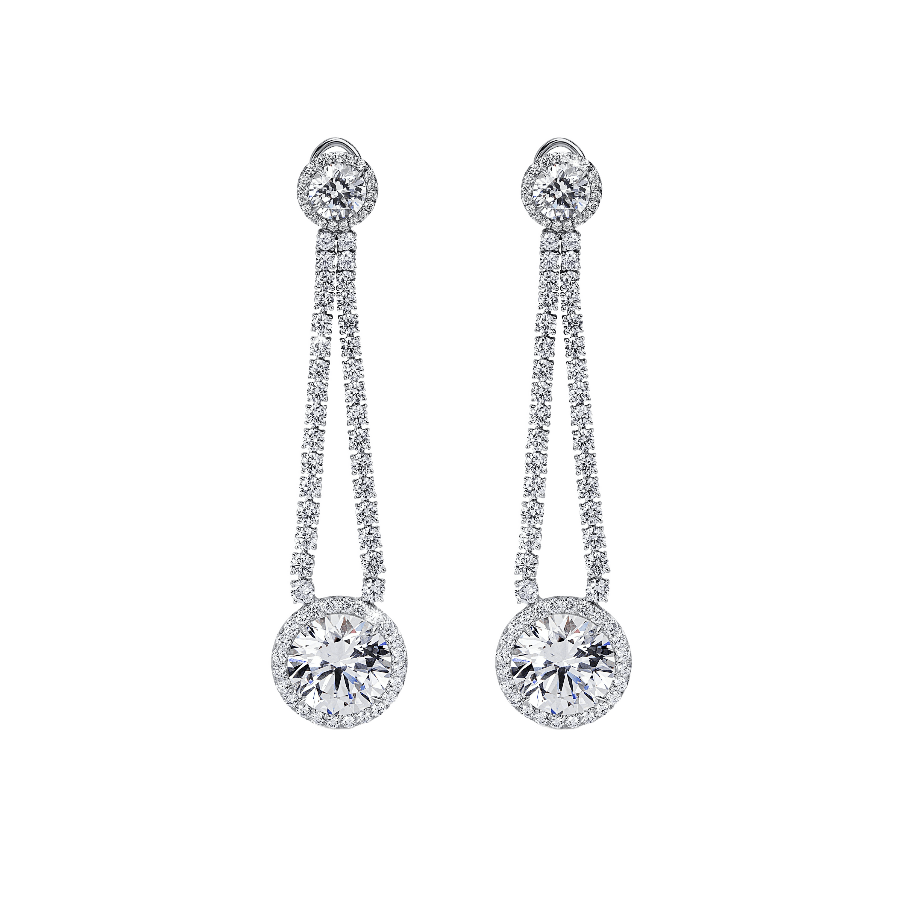 the earrings, suspended upright.