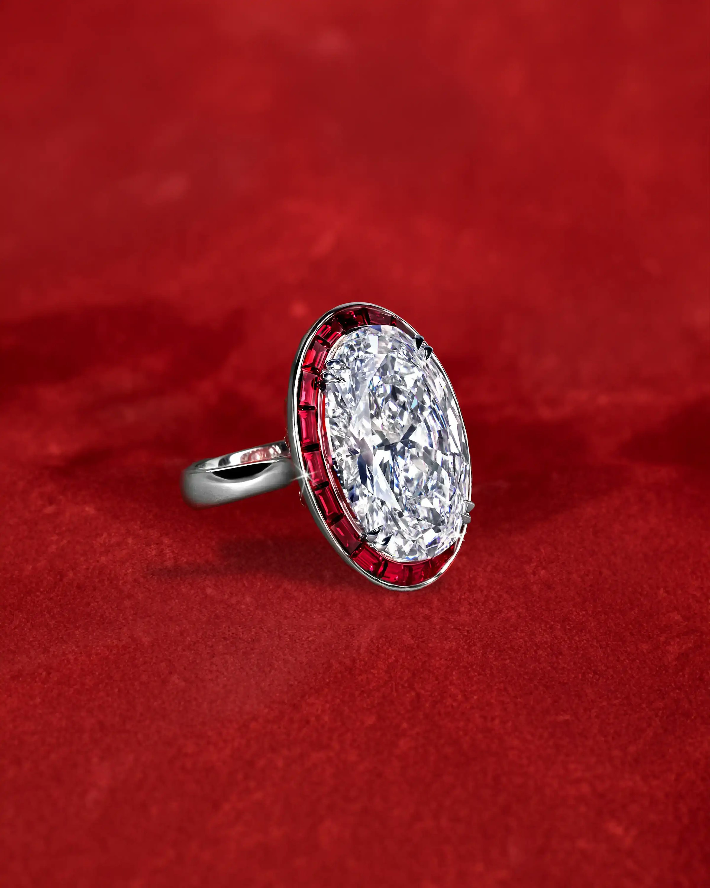 the ring, laid flat on a velvet surface
