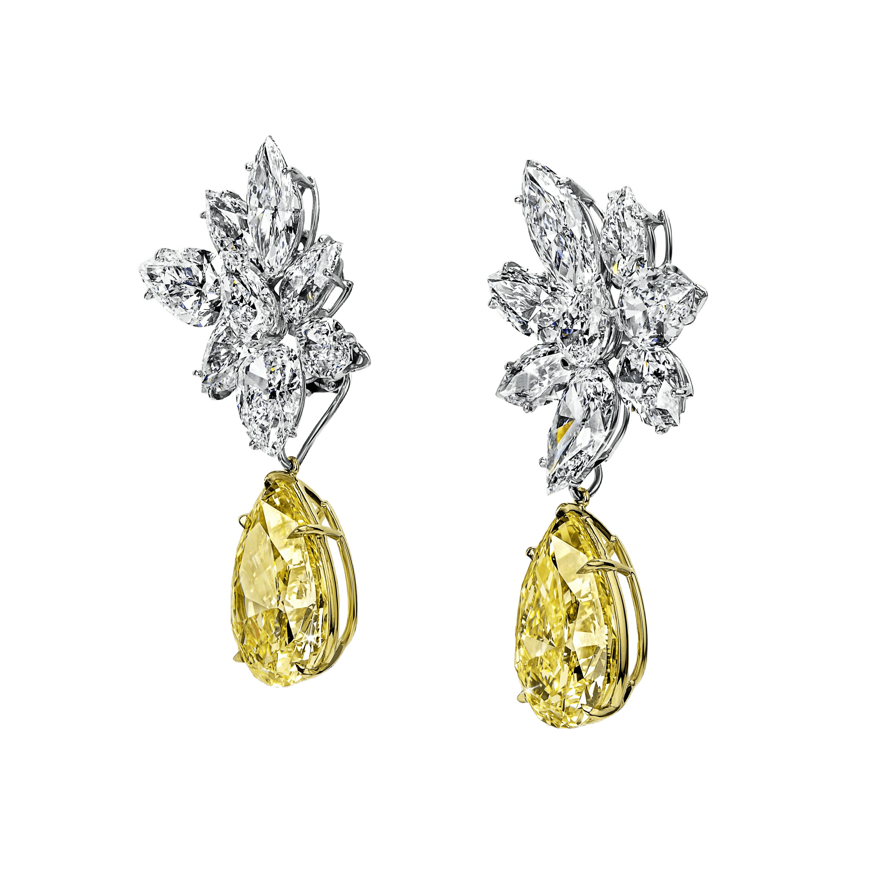 the yellow garden earrings, angled to the left.