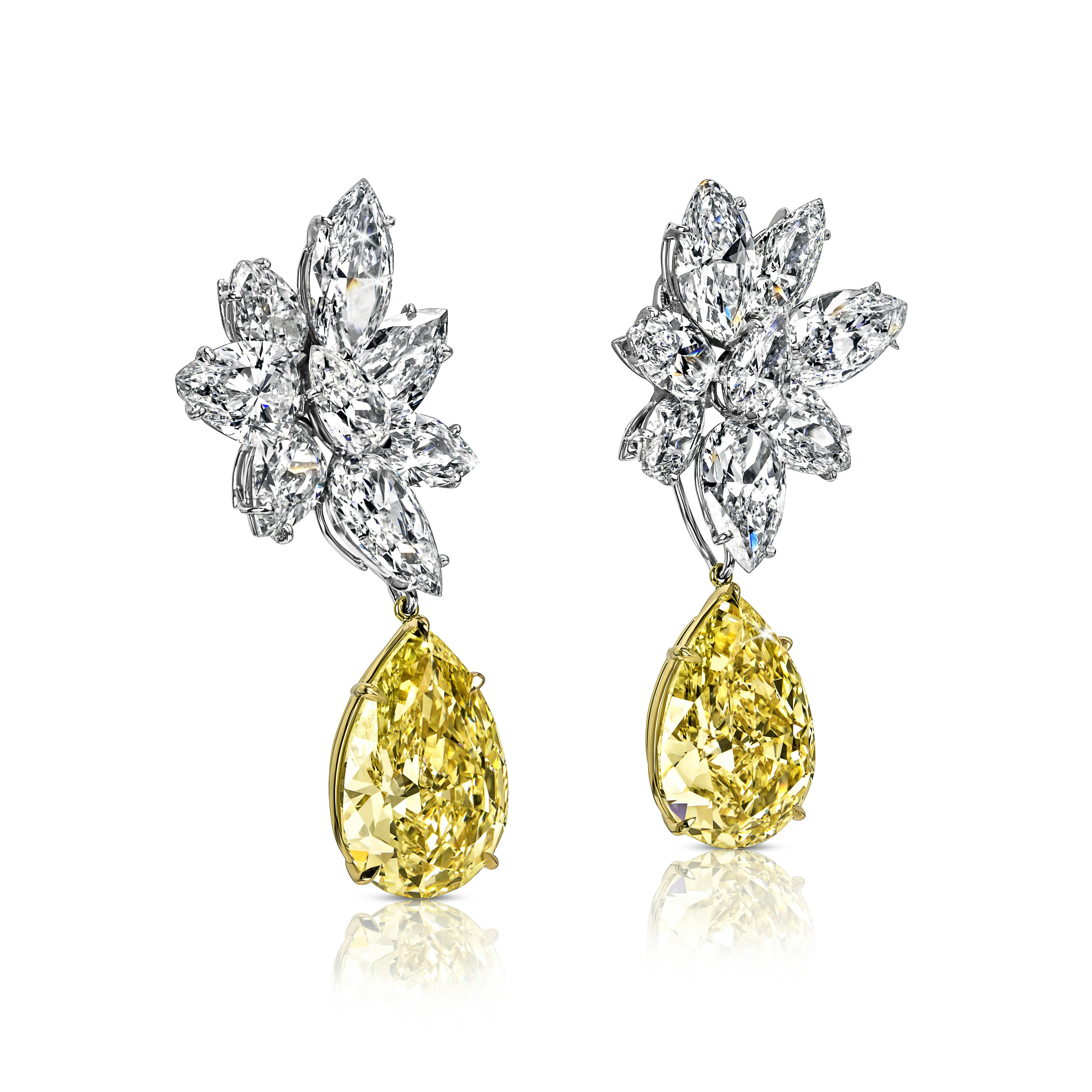 the yellow garden earrings, angled to the right.