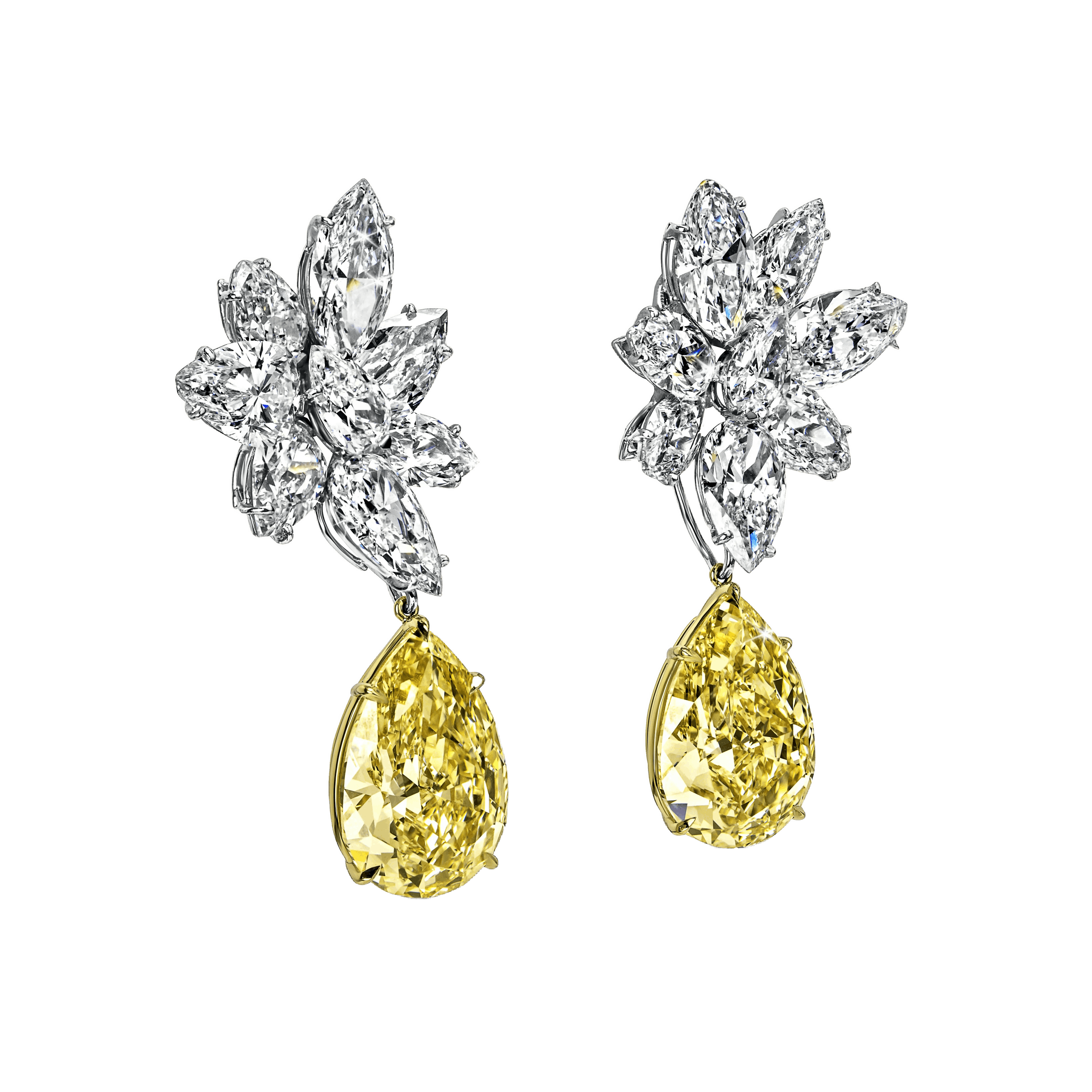 the yellow garden earrings, angled to the right.