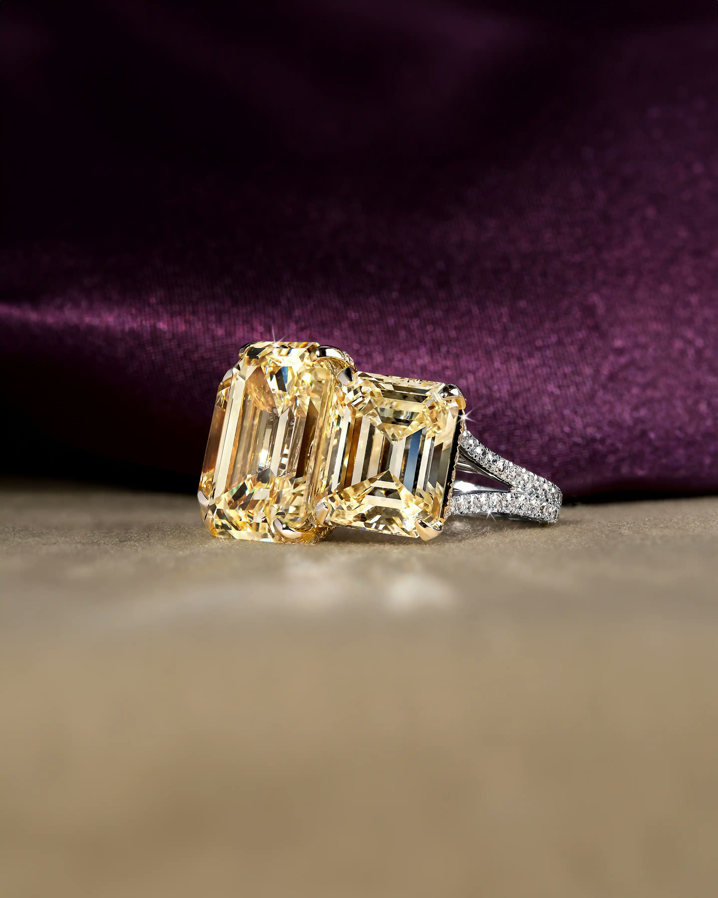 the ring, laid on a surface, tilted to the lefthand side.