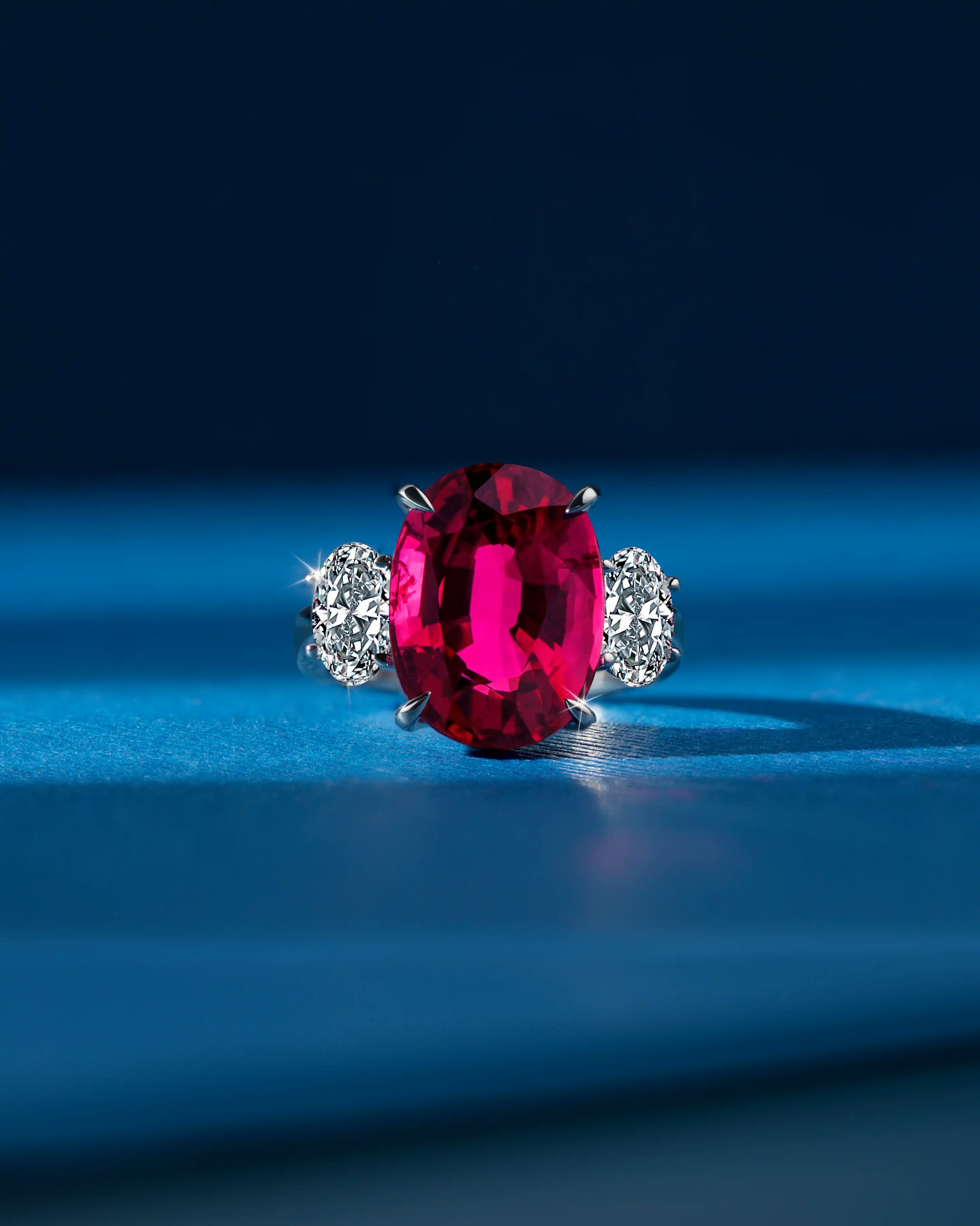 the ring, laid on a surface, facing the viewer