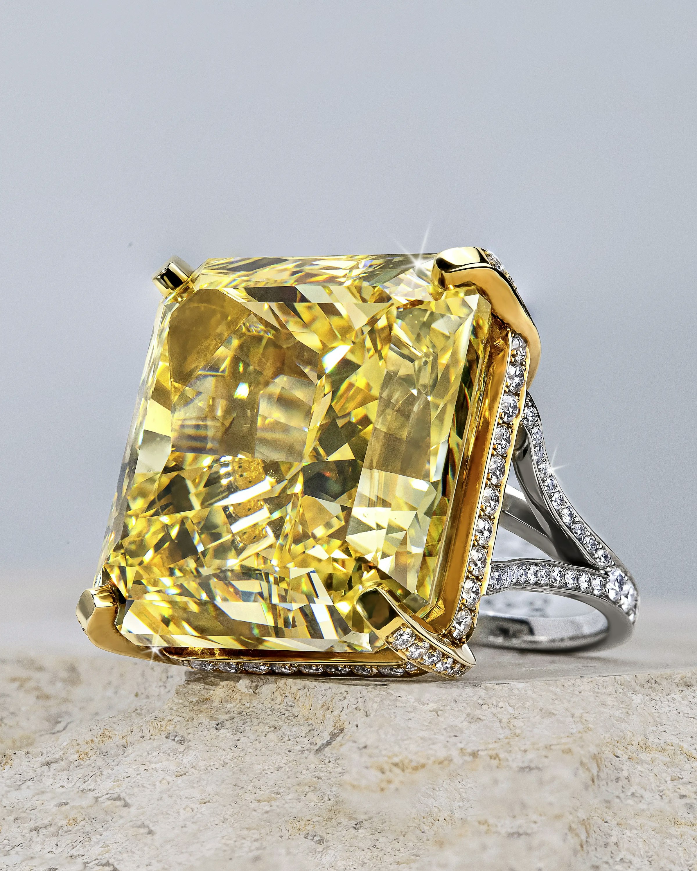 close up view of the great yellow diamond ring.