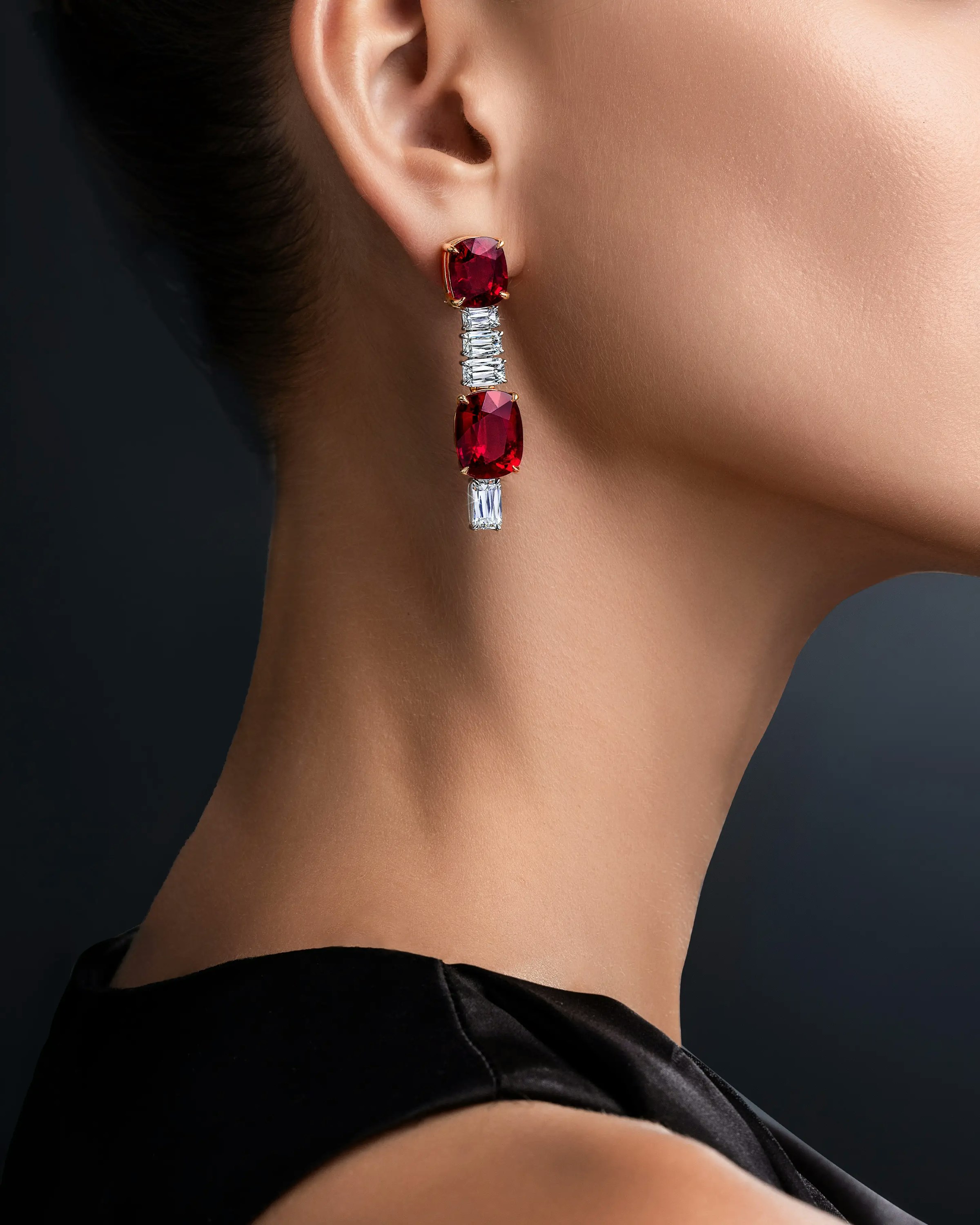 a model wears the majesty in scarlet earrings