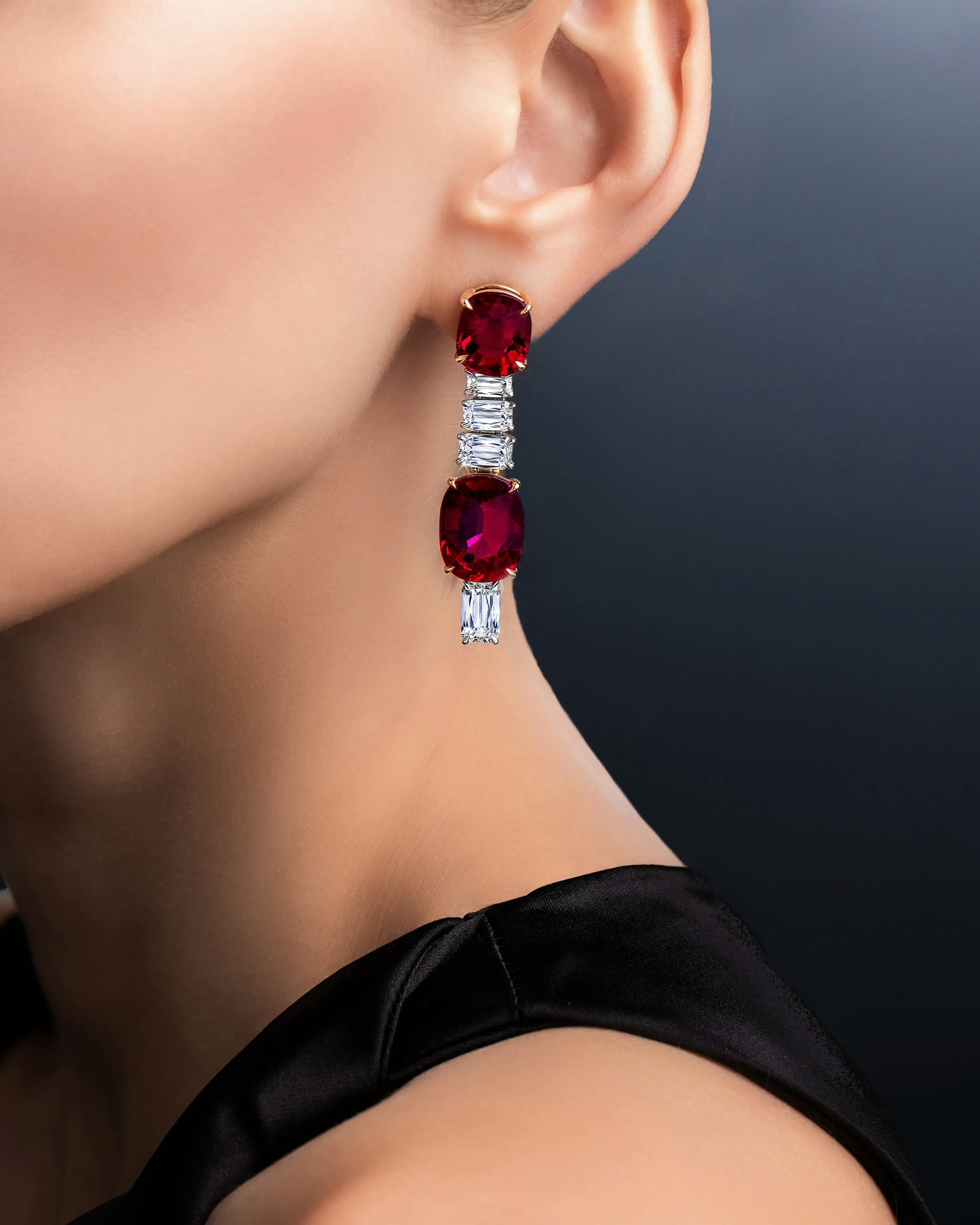 a model wears the majesty in scarlet earrings