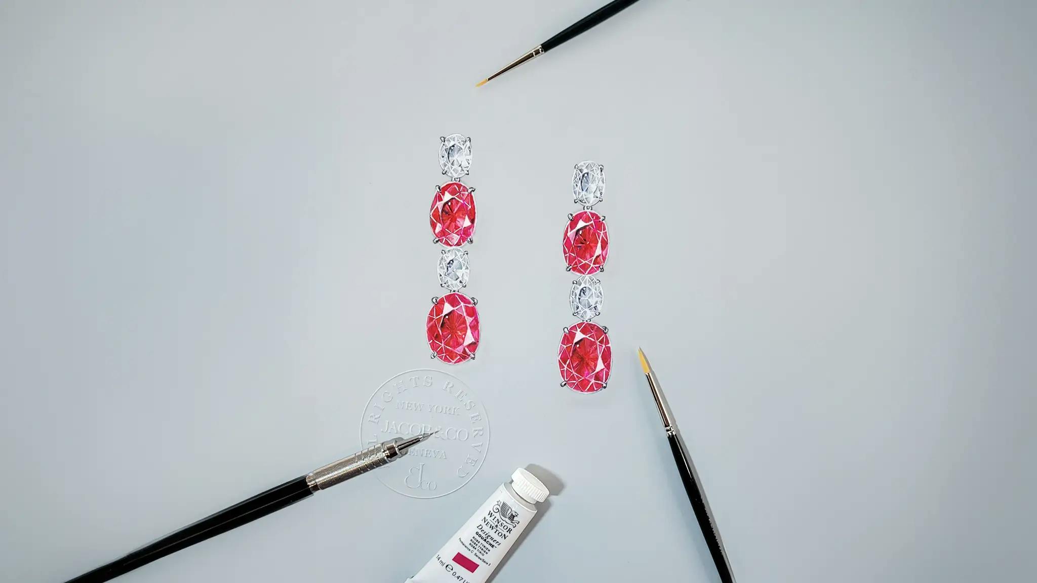 Sketch of the majesty in scarlet earrings.