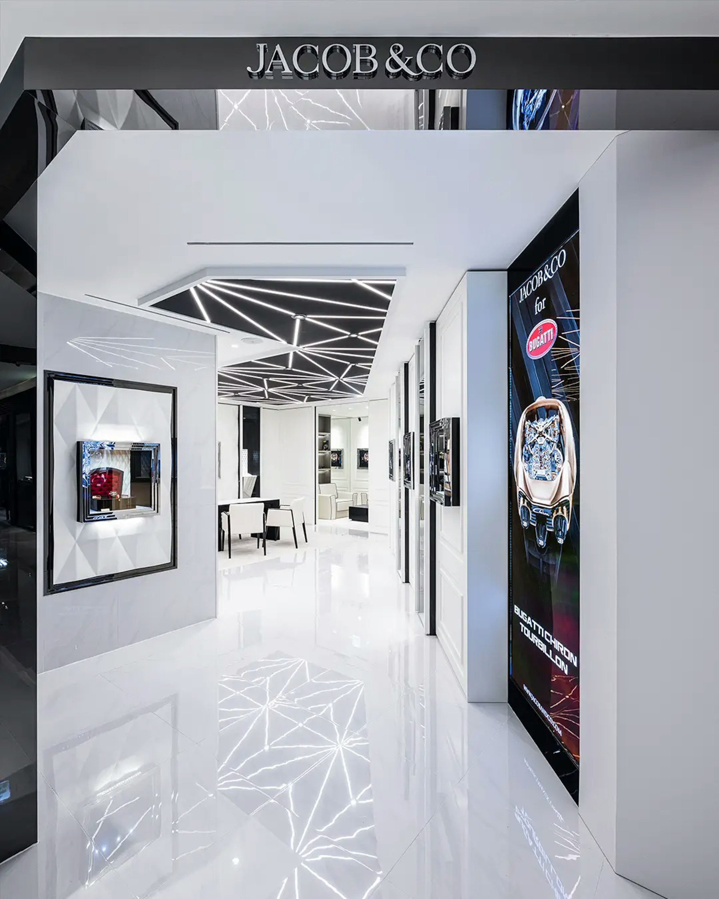 An image of a black and white store interior