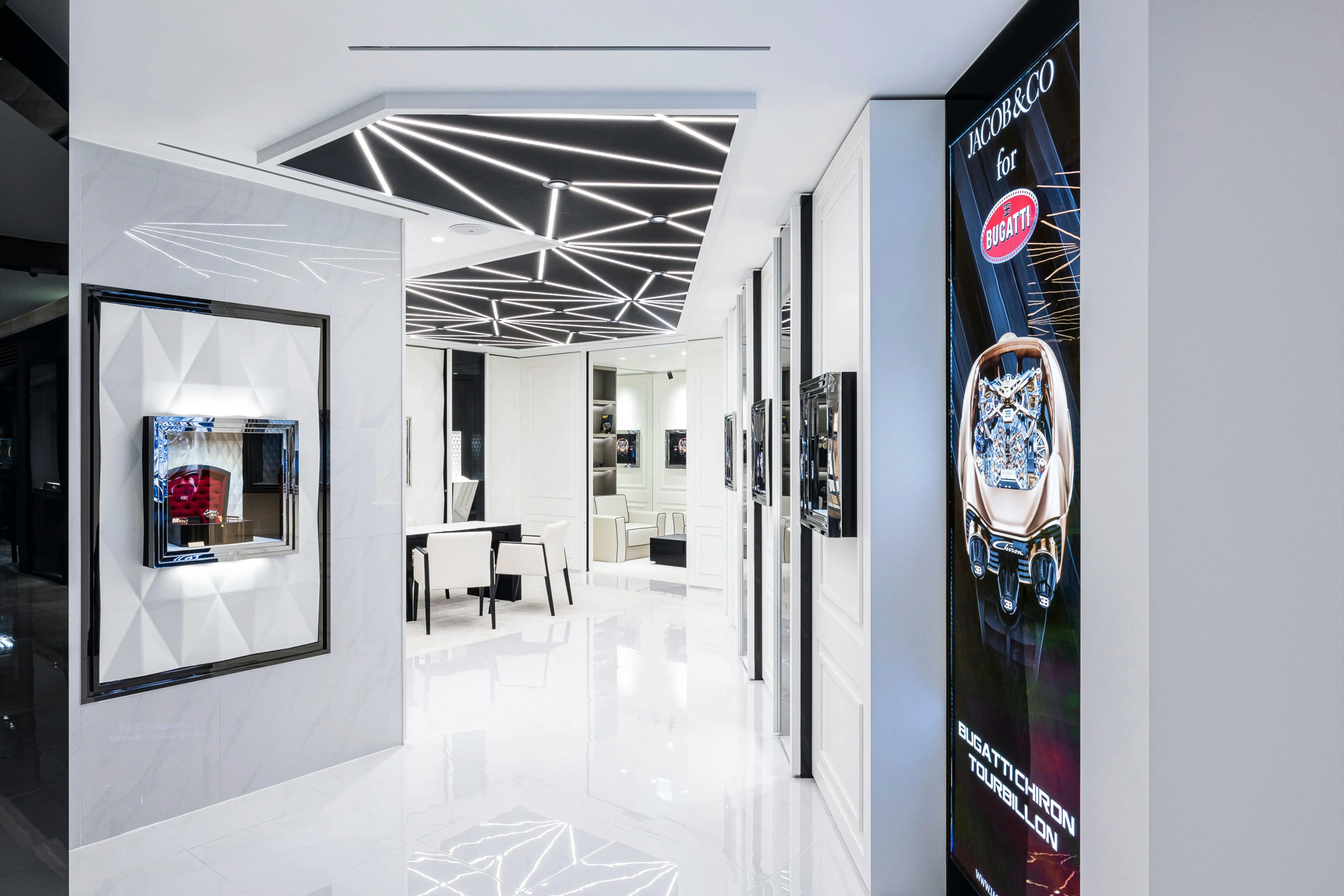 An image of a black and white store interior