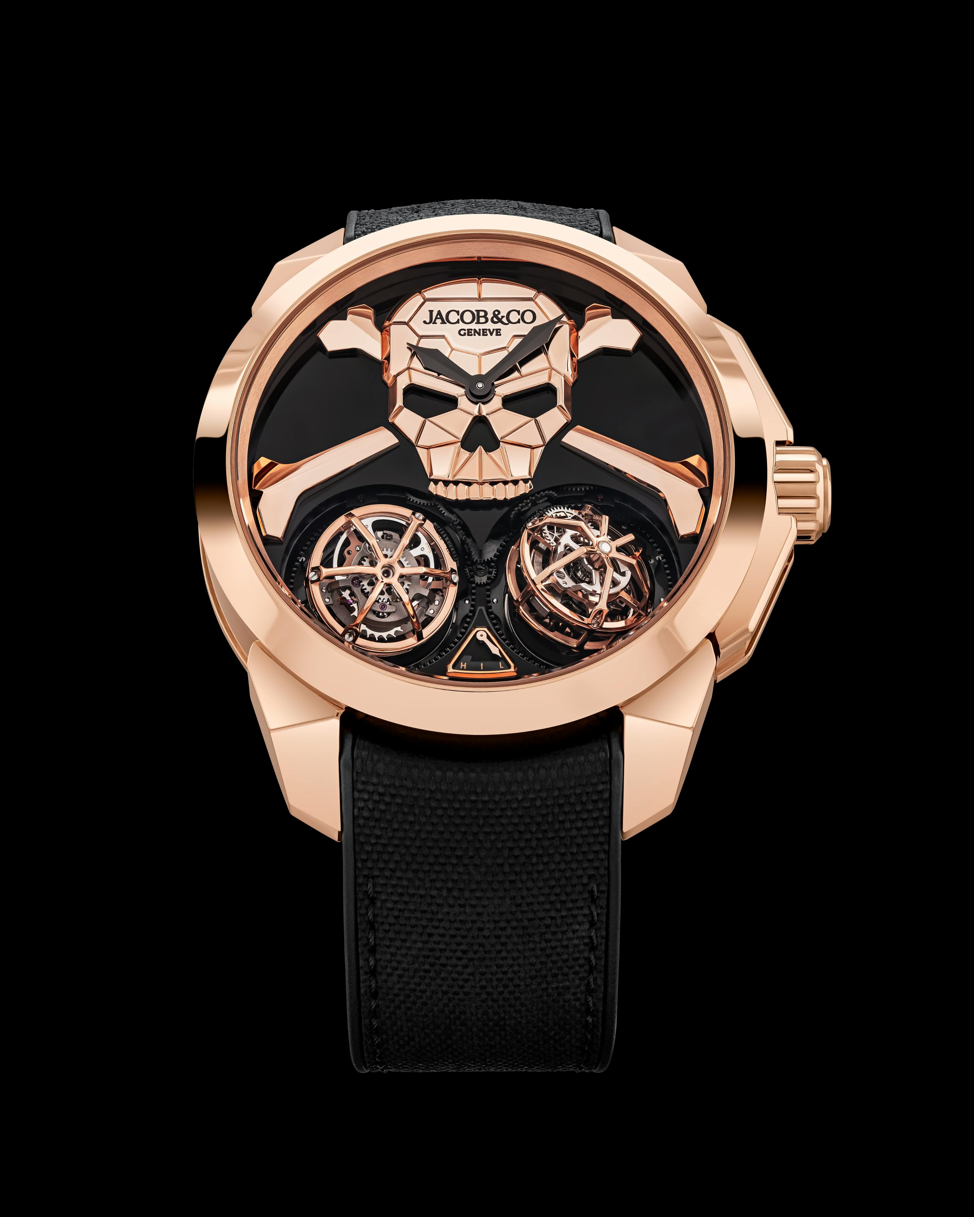 Front view of the Skull Double Tourbillon watch