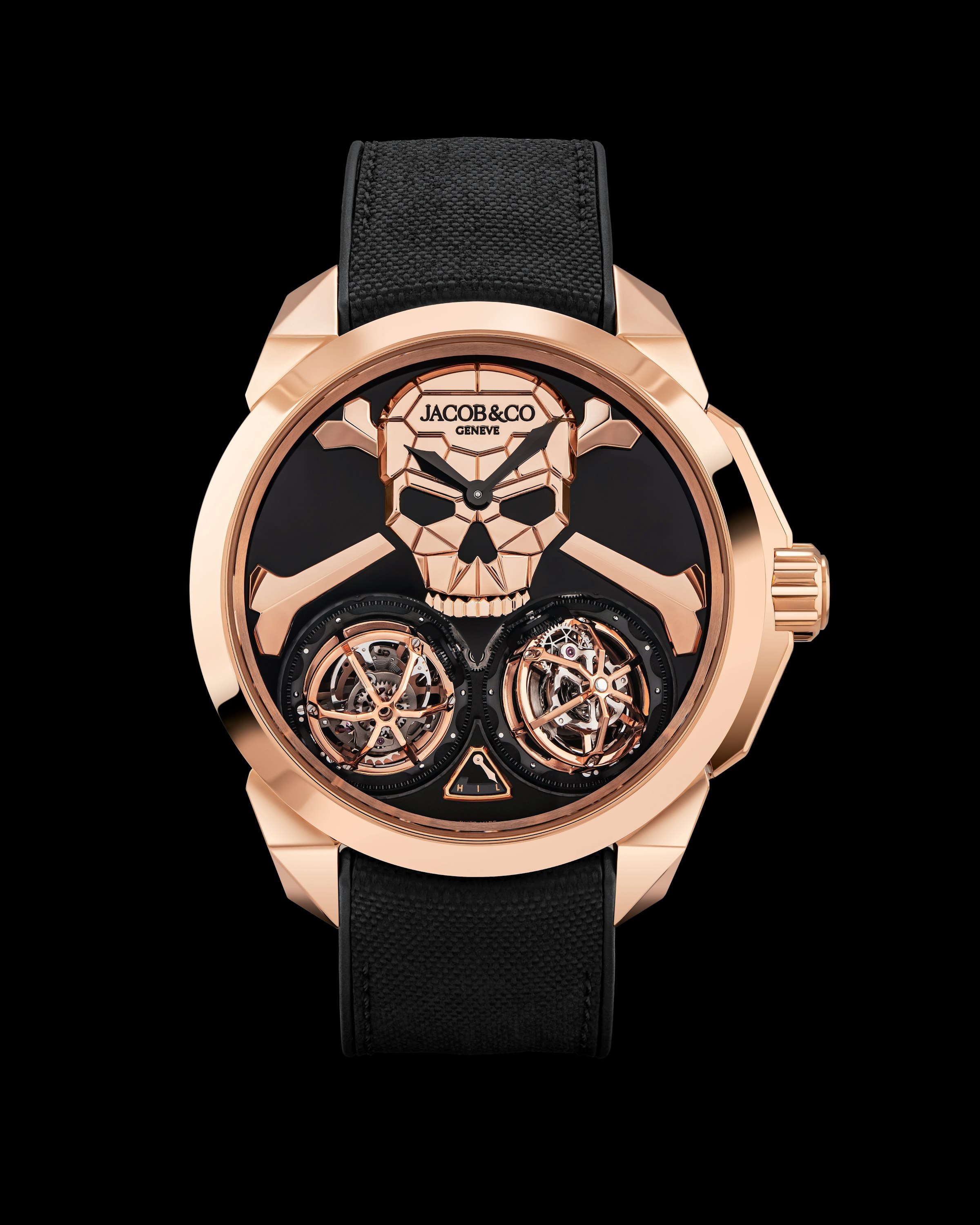 Front view of the Skull Double Tourbillon watch