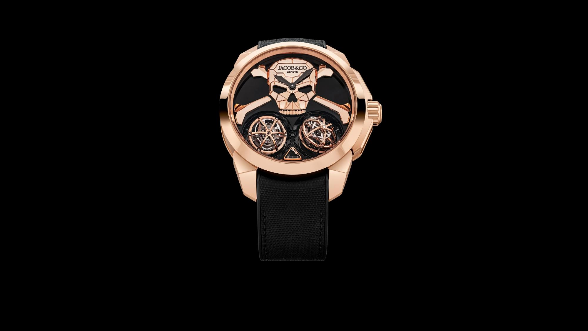 Front view of the Skull Double Tourbillon watch