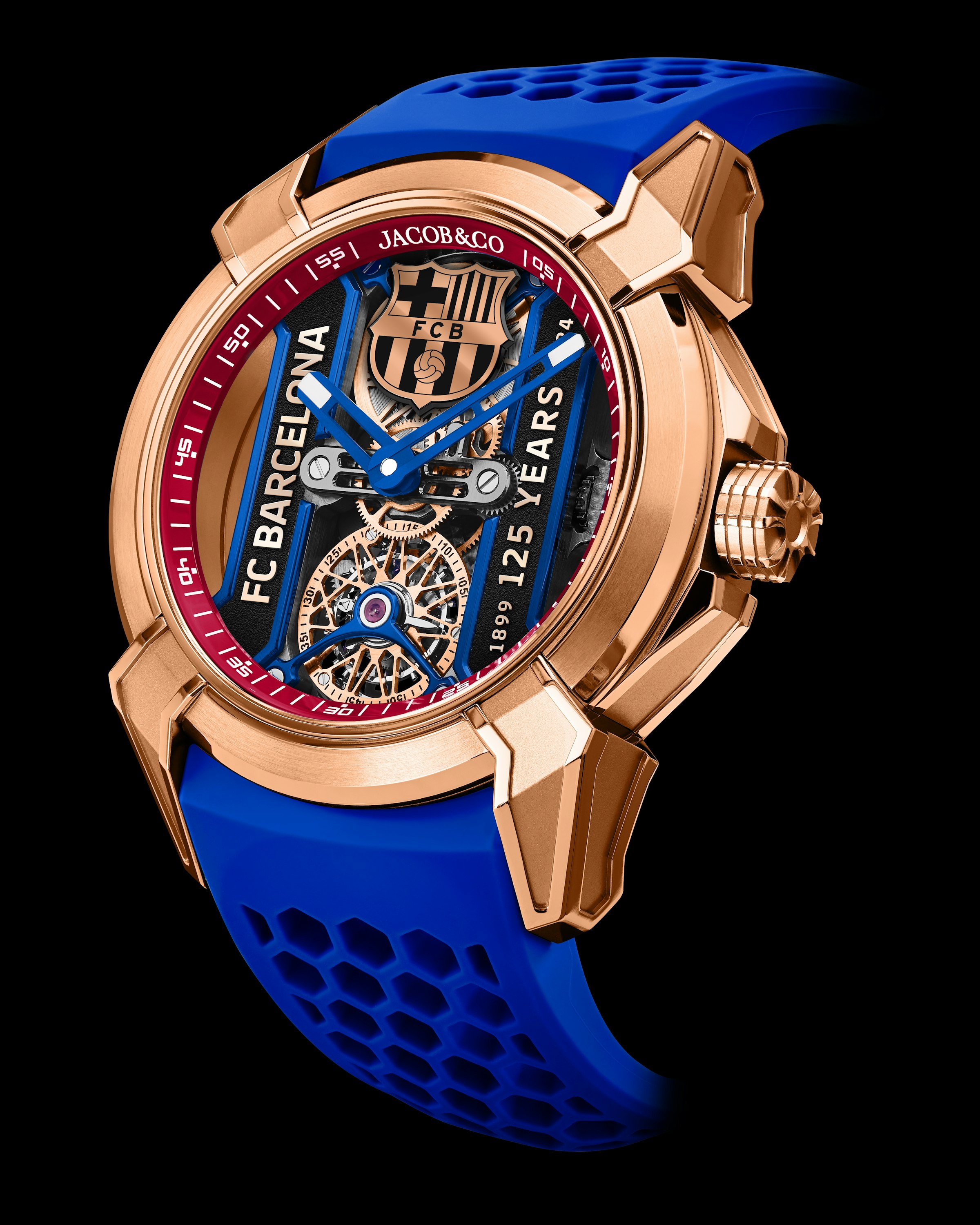 Angled view of the FC Barcelona 125 Anniversary Epic X Tourbillon watch