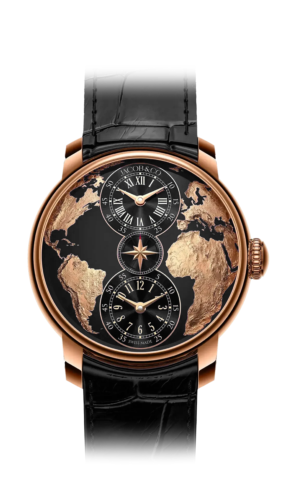 The World Is Yours Dual Time Zone in rose gold with black dial