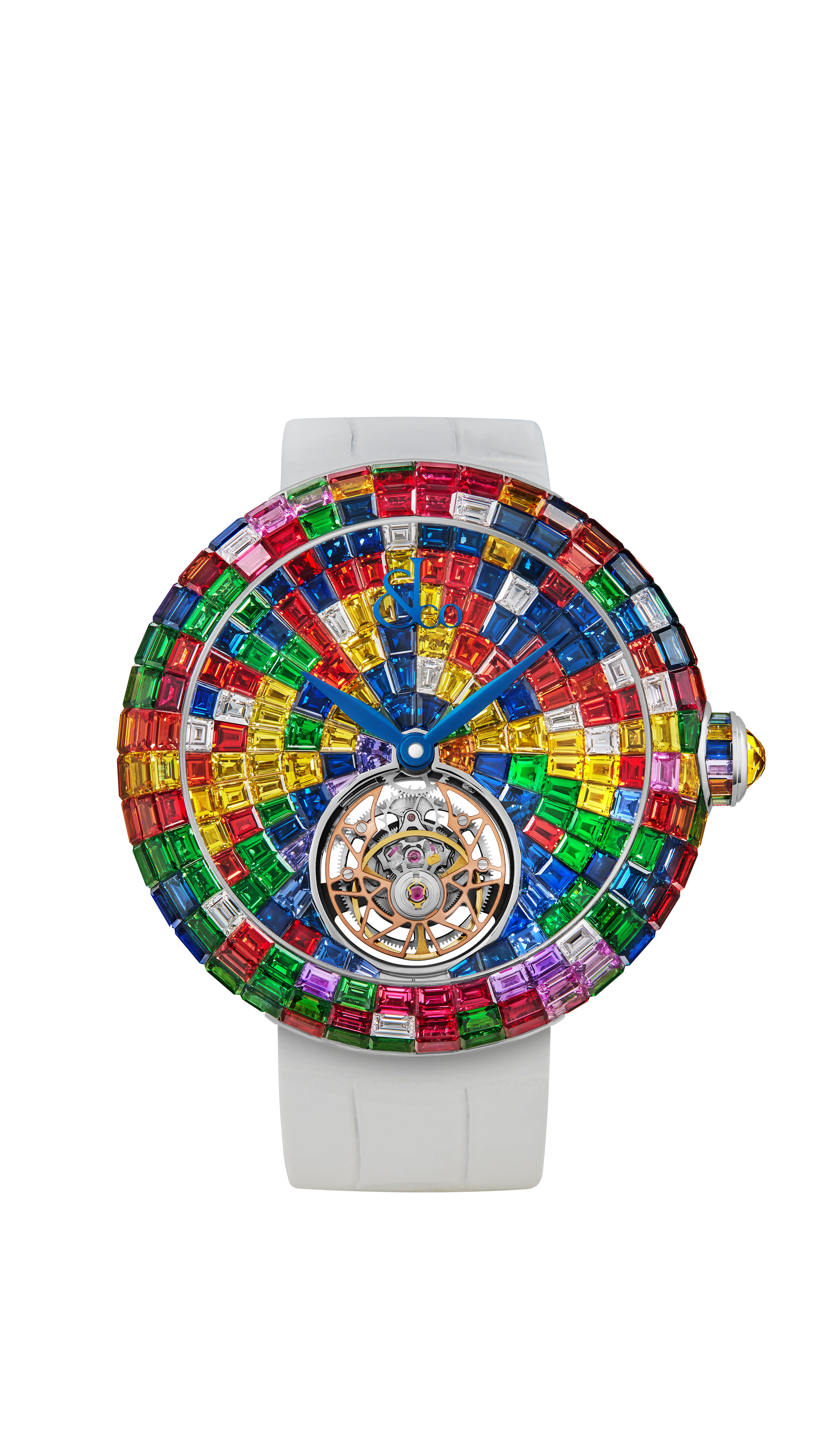 The Arlequino Brilliant Flying Tourbillon, fully set with baguette-cut sapphires and diamonds.