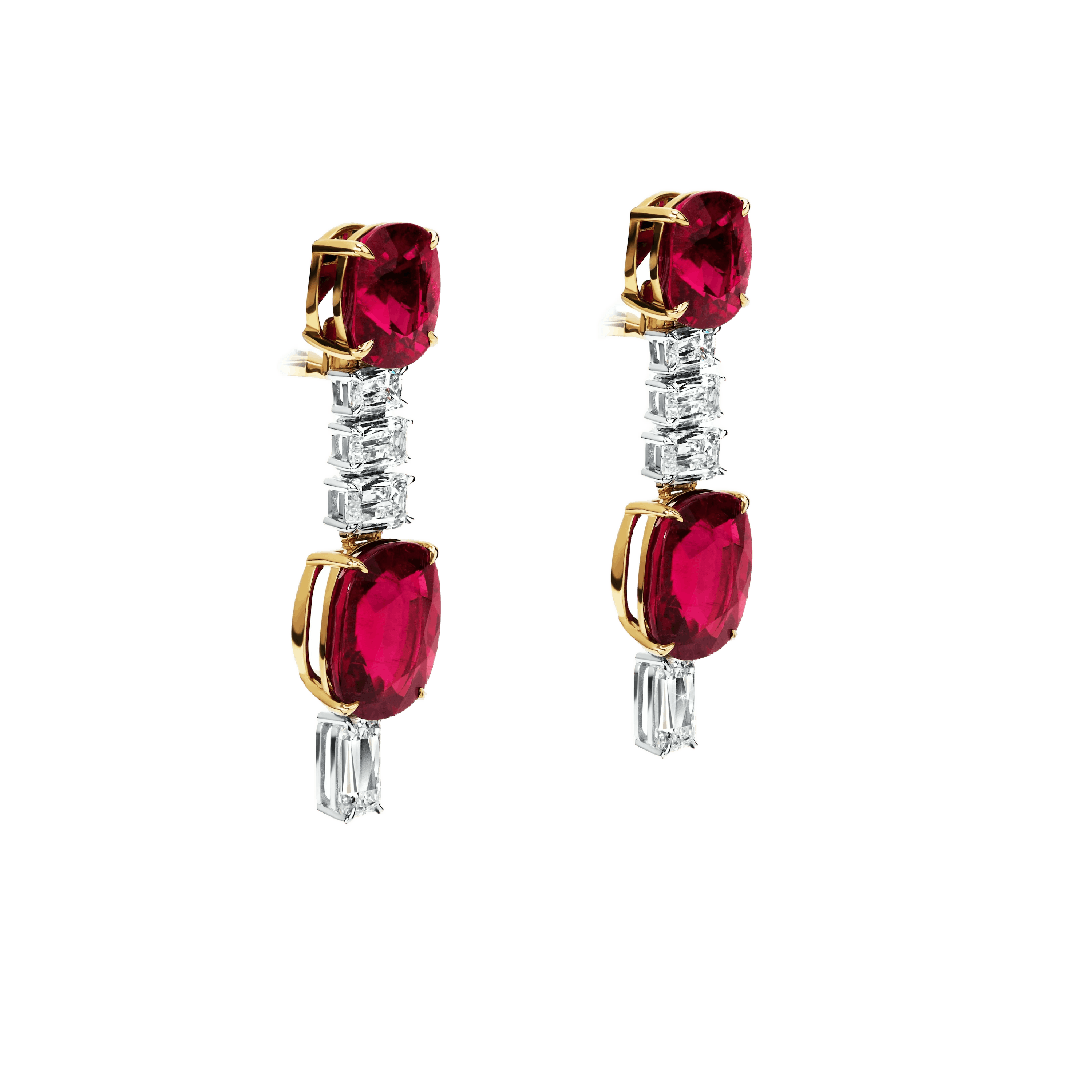 the earrings, facing to the right of the viewer.