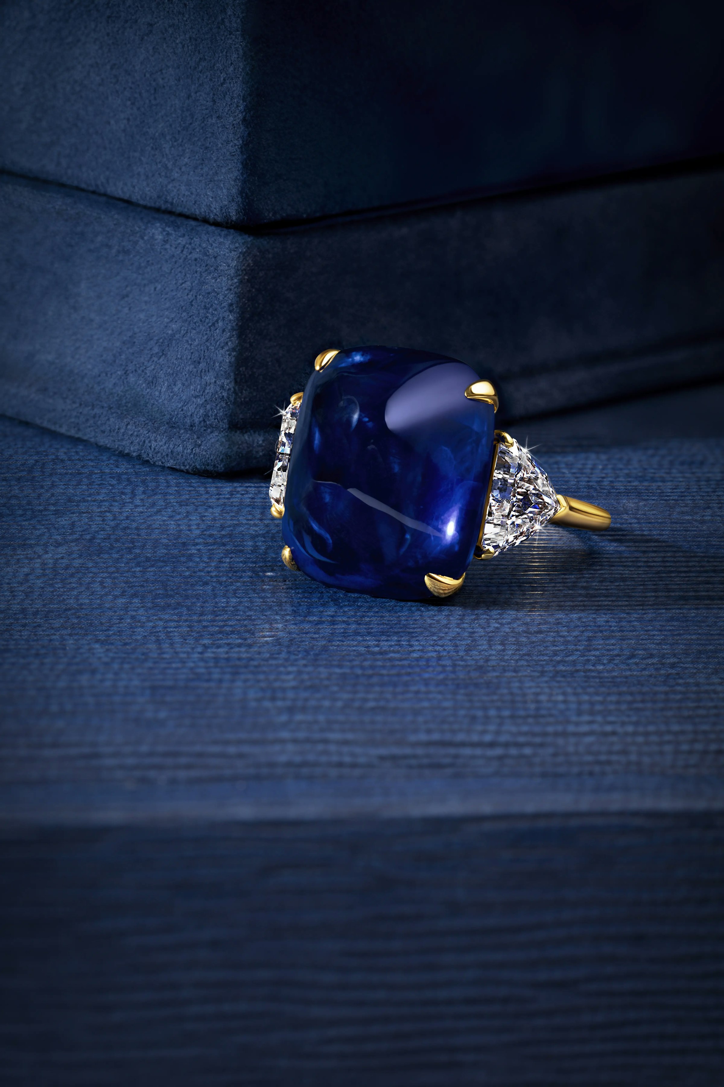 the kashmir royalty ring, laid flat on a surface.