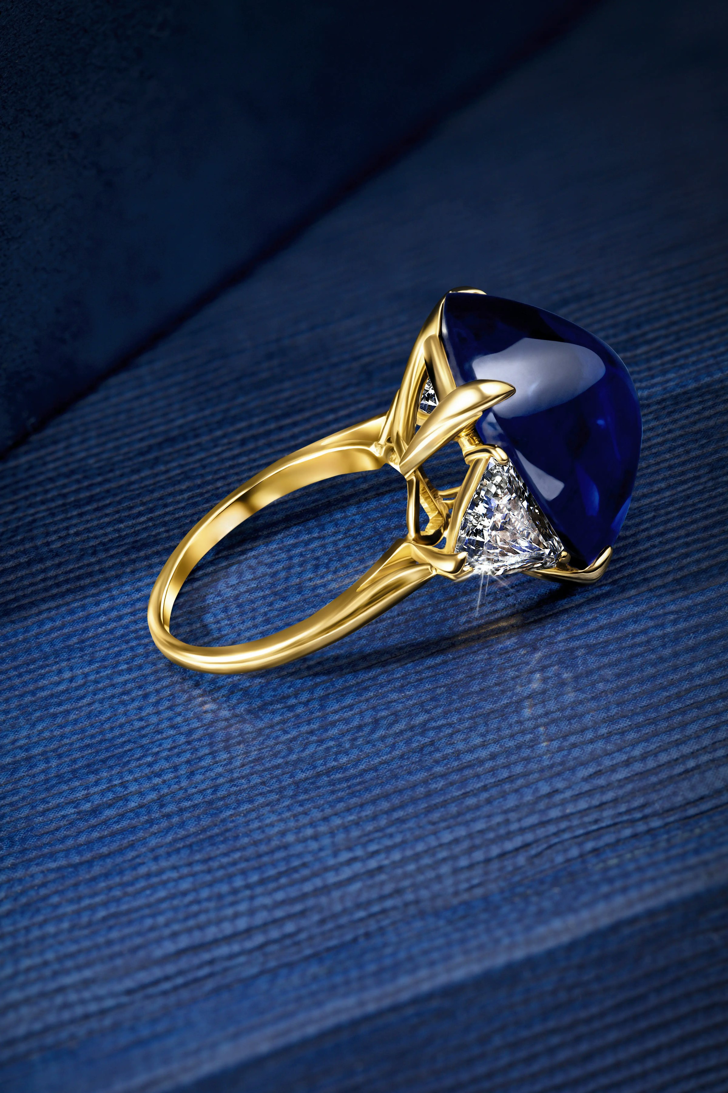 the kashmir royalty ring, laid flat on a surface.