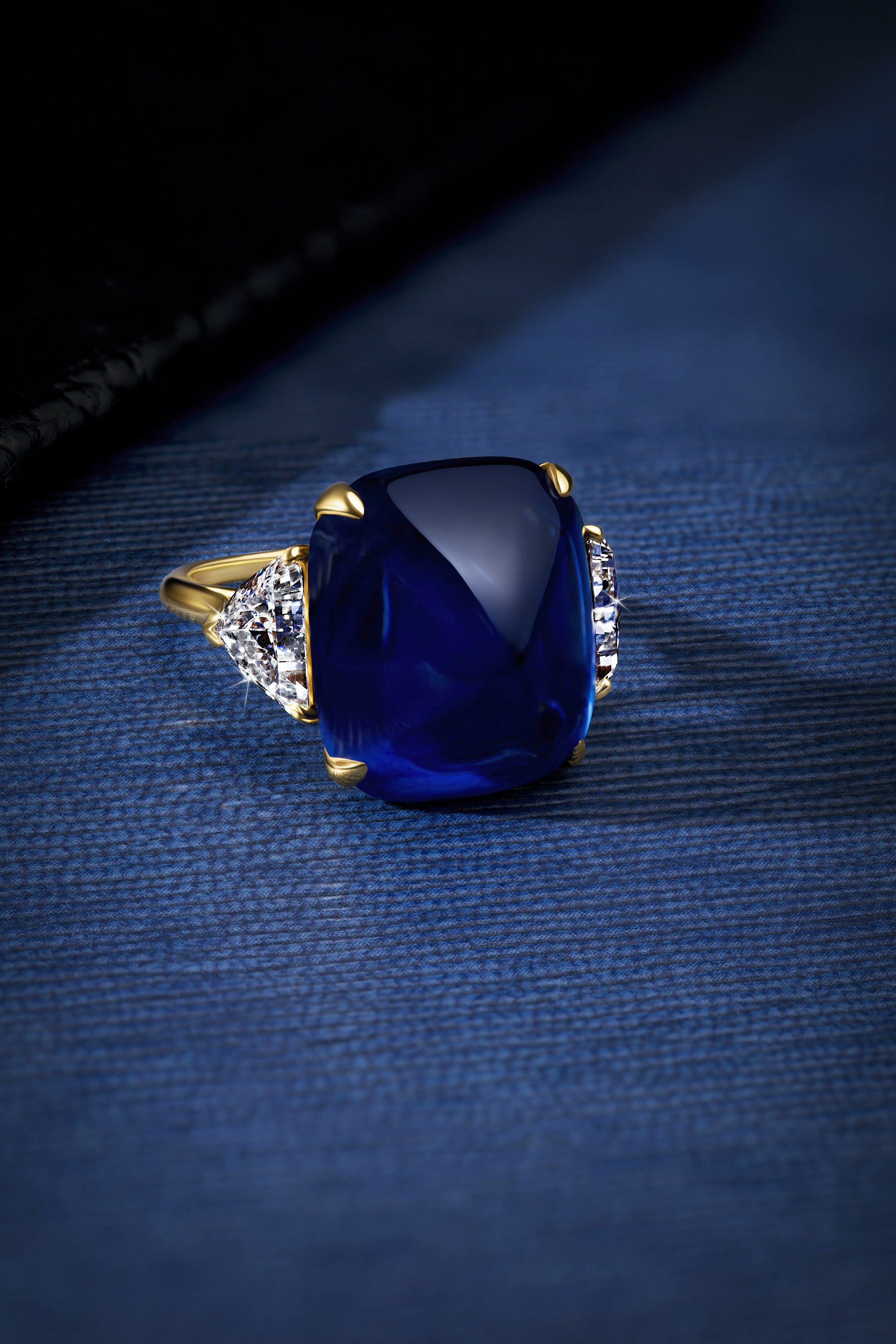 the kashmir royalty ring, laid flat on a surface.