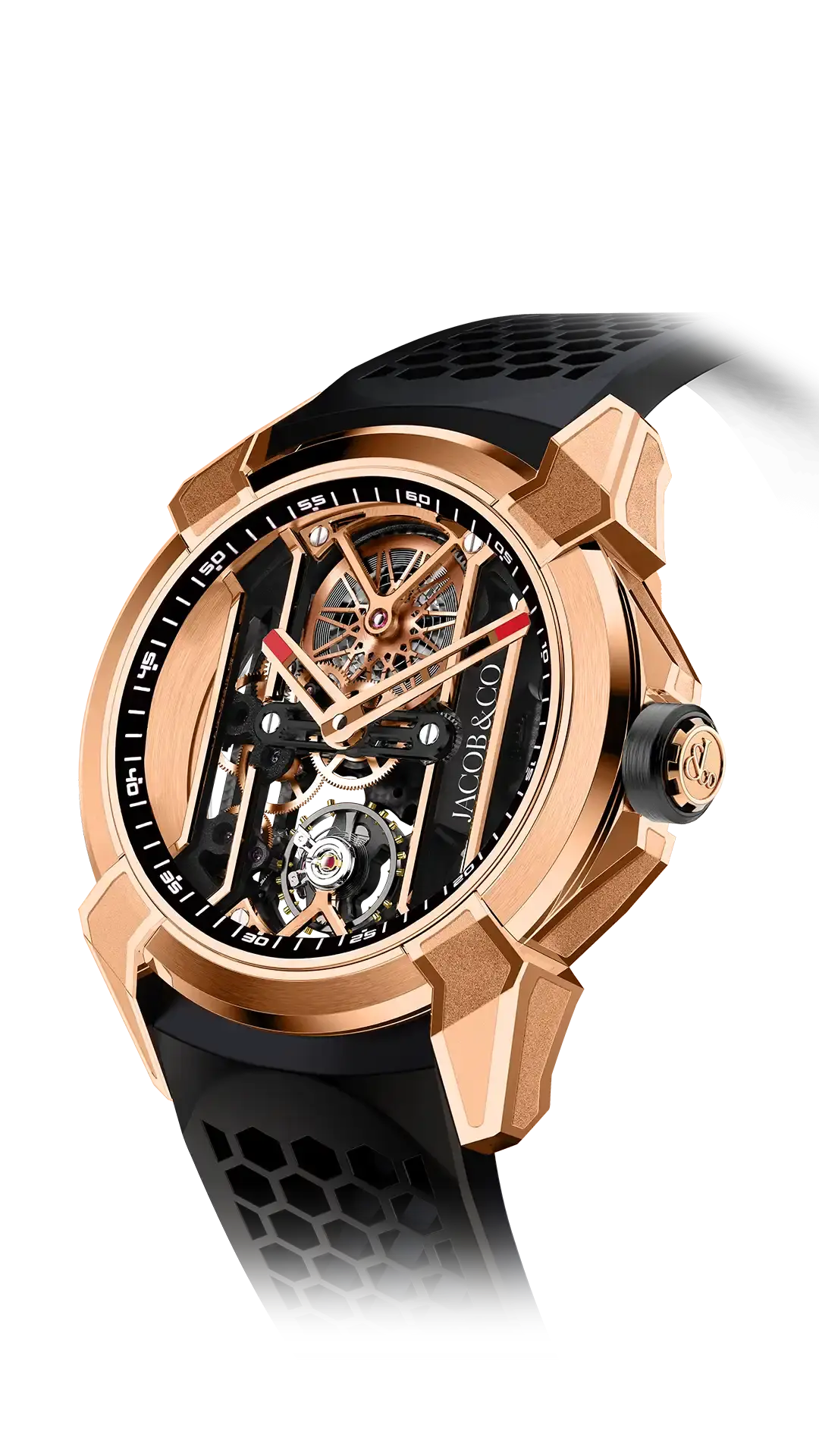 The rose gold Epic X Skeleton, with black accents