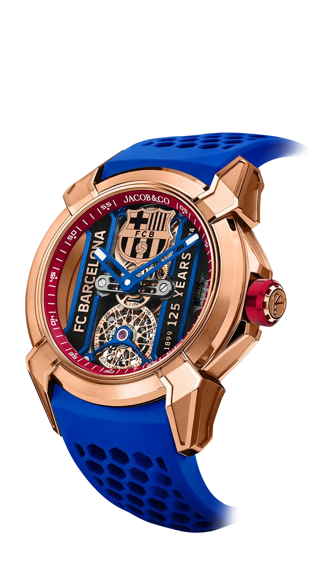 The rose gold Epic X Tourbillon Barcelona, with custom FC Barcelona on the bridges