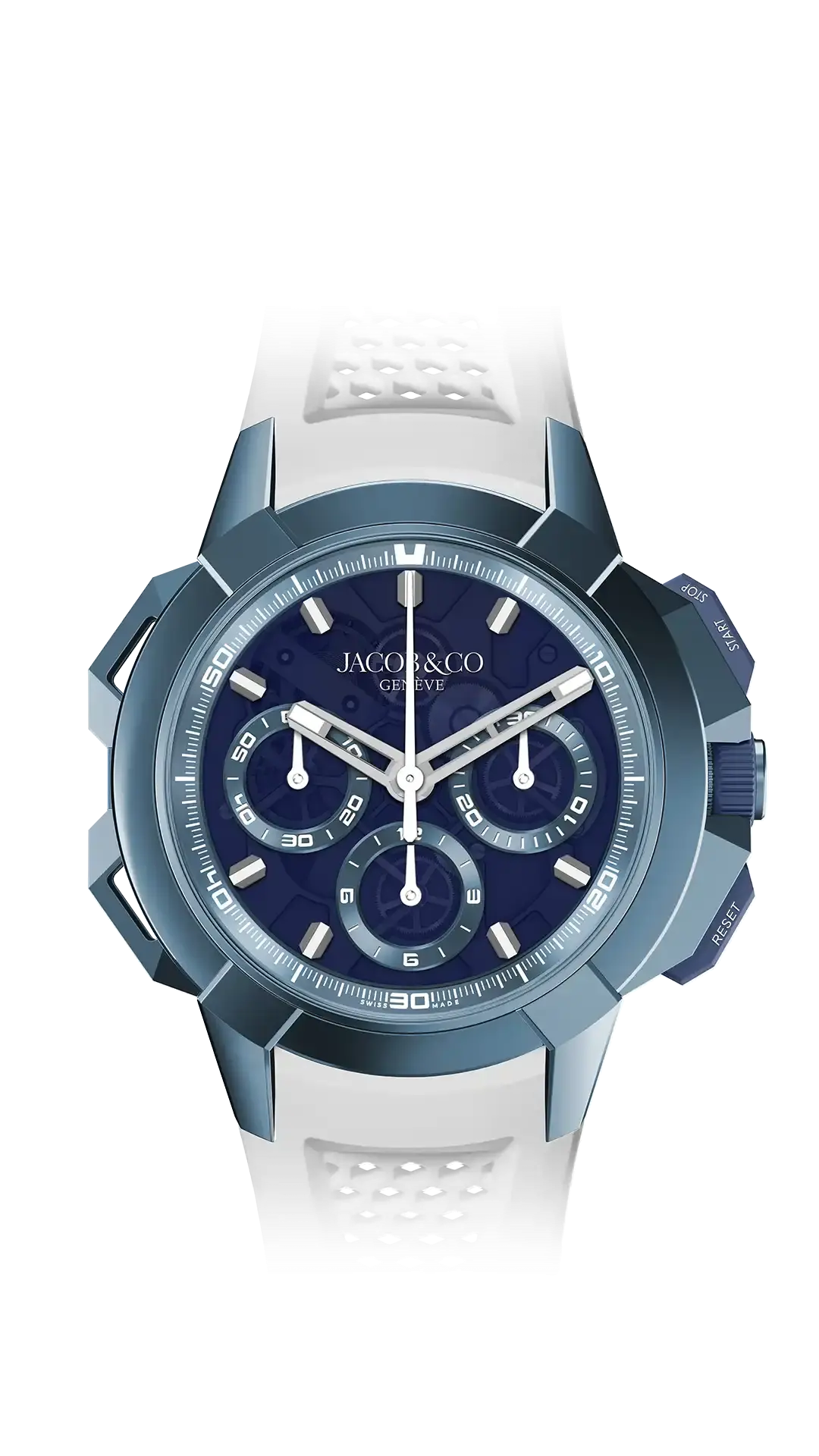 The blue titanium Epic X Chrono 44MM Tri-Compax, with a blue mineral dial and blue titanium accents.