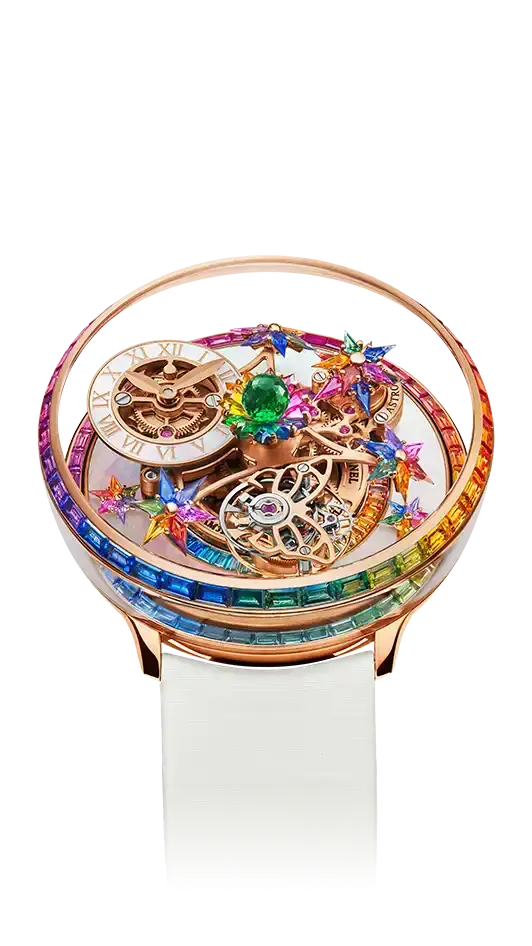 The Fleurs De Jardin in rose gold and rainbow baguette sapphires