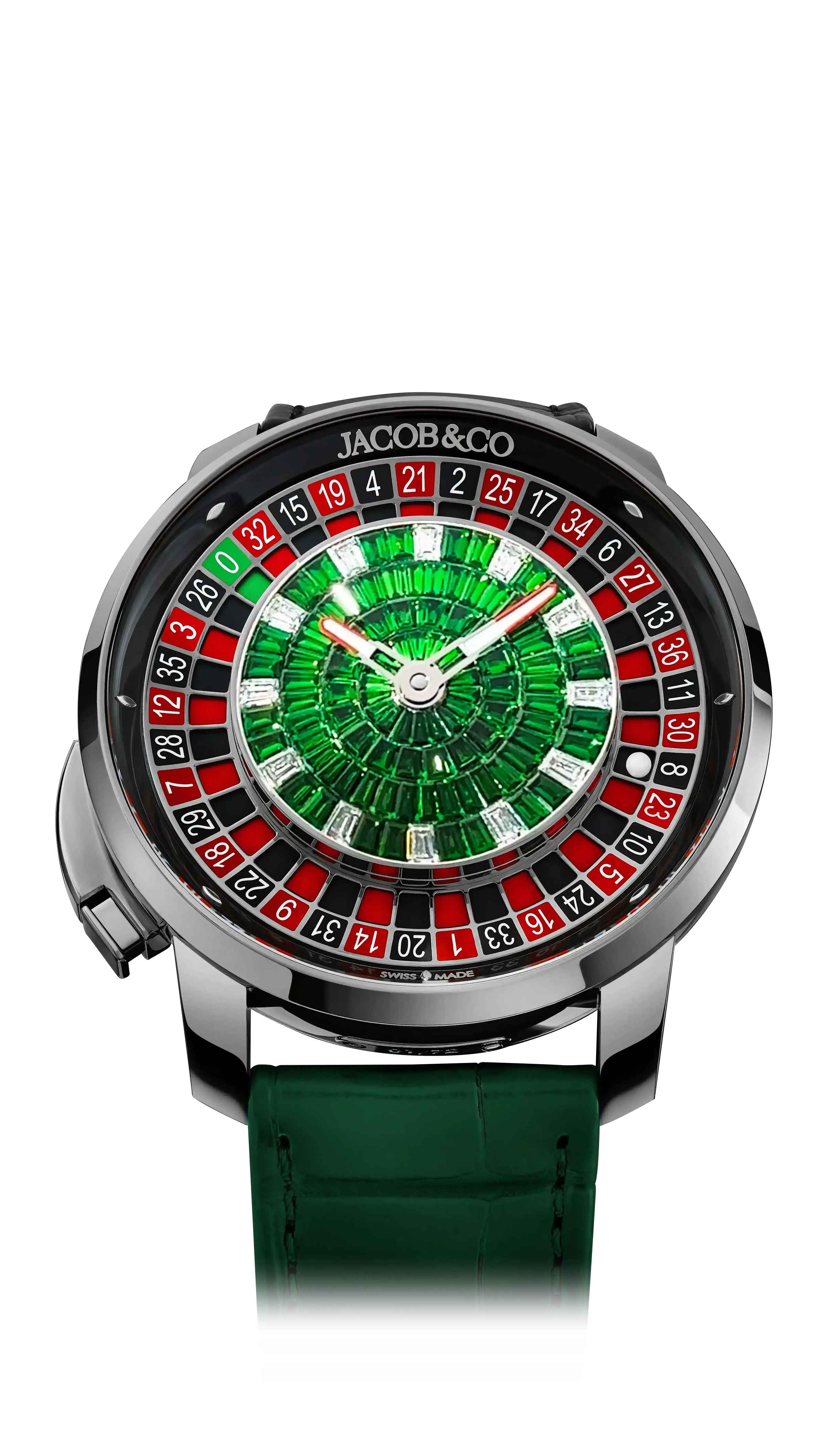 The white gold casino tourbillon with a tsavorite baguette dial