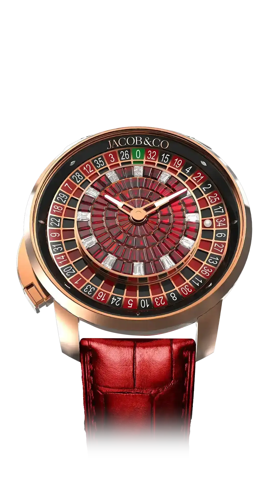 The rose gold Casino Tourbillon, with rubies baguette, gem-set dial.
