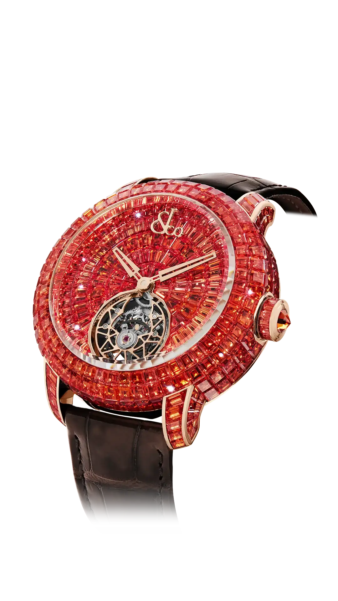 The rose gold Caviar Tourbillon, set with baguette-cut orange sapphires in a 44mm case.
