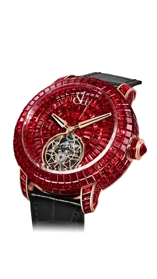 The rose gold Caviar Tourbillon, set with baguette-cut, rubies.